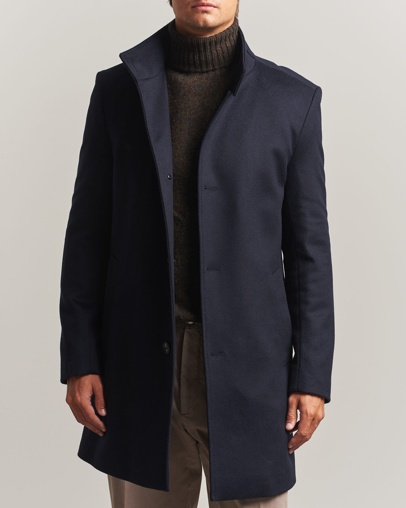 Men | Coats & Jackets | BOSS BLACK | Hyde Wool Stand Up Collar Coat Dark Blue