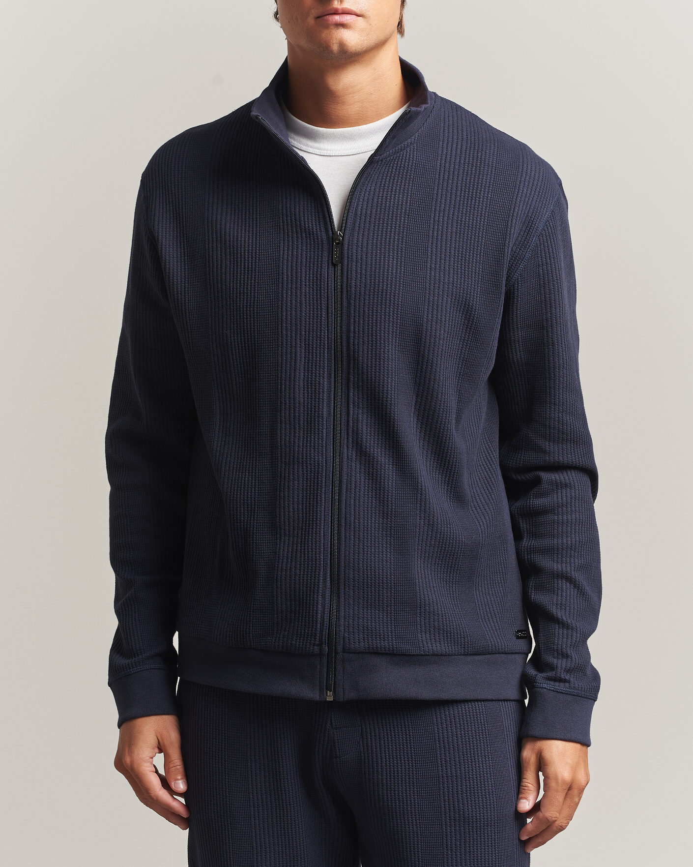 Men | Sweaters & Knitwear | BOSS BLACK | Structured Loungewear Full Zip Dark Blue