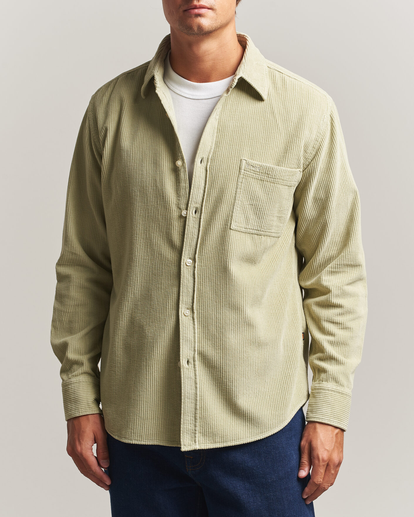 Men | Shirts | BOSS ORANGE | Relegant Corduroy Shirt Open Green