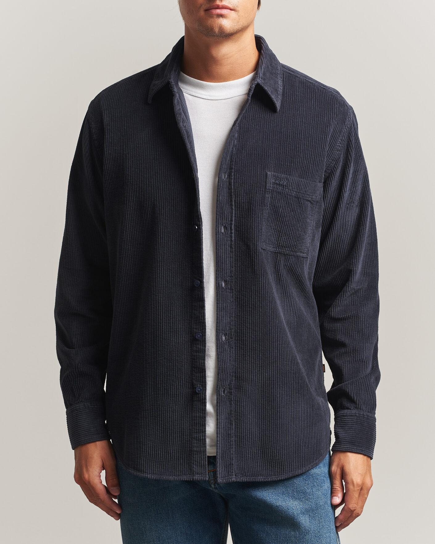 Men | Shirts | BOSS ORANGE | Relegant Corduroy Shirt Dark Blue