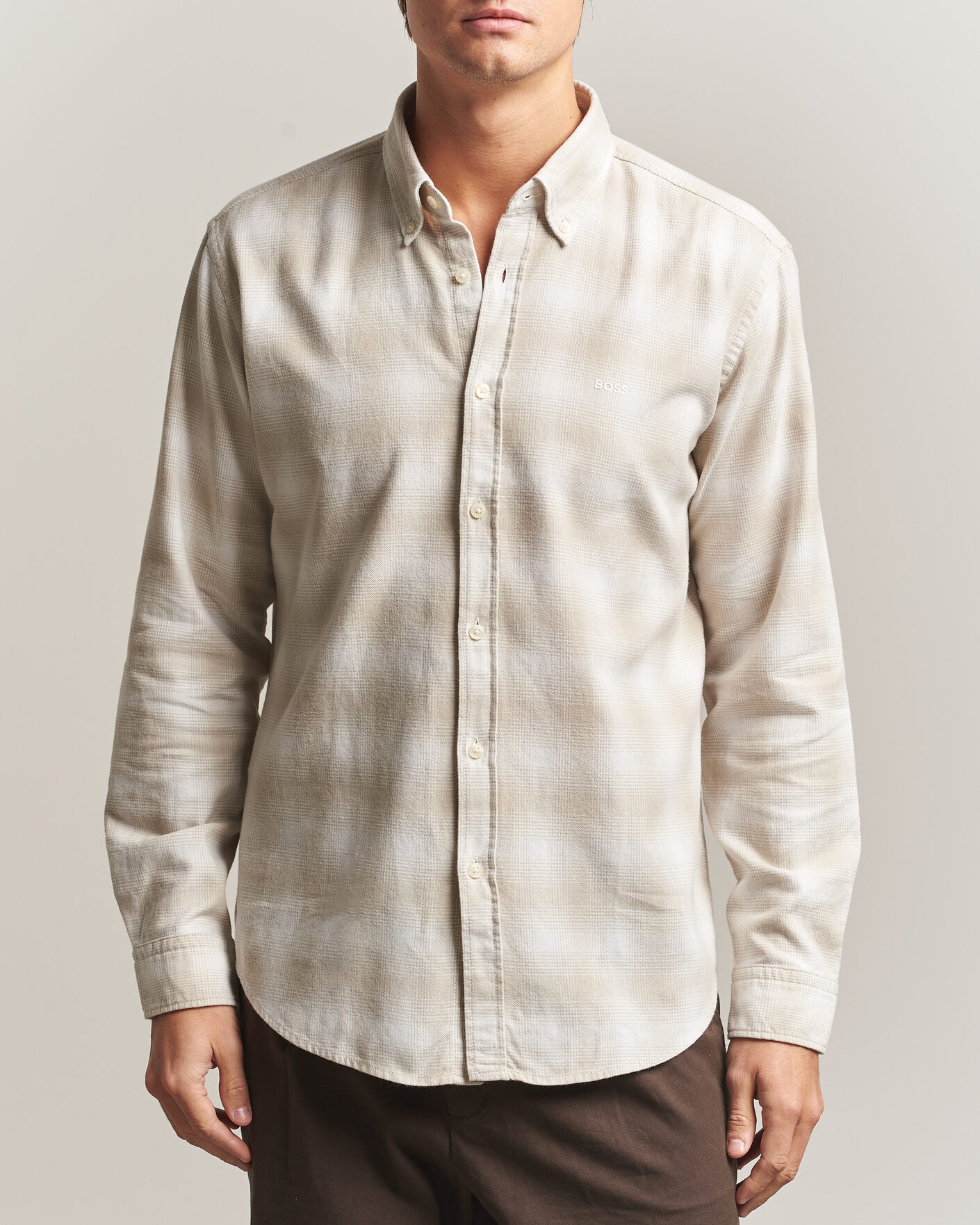 Men | Shirts | BOSS ORANGE | Rickert Brushed Cotton Checked Shirt Light Beige