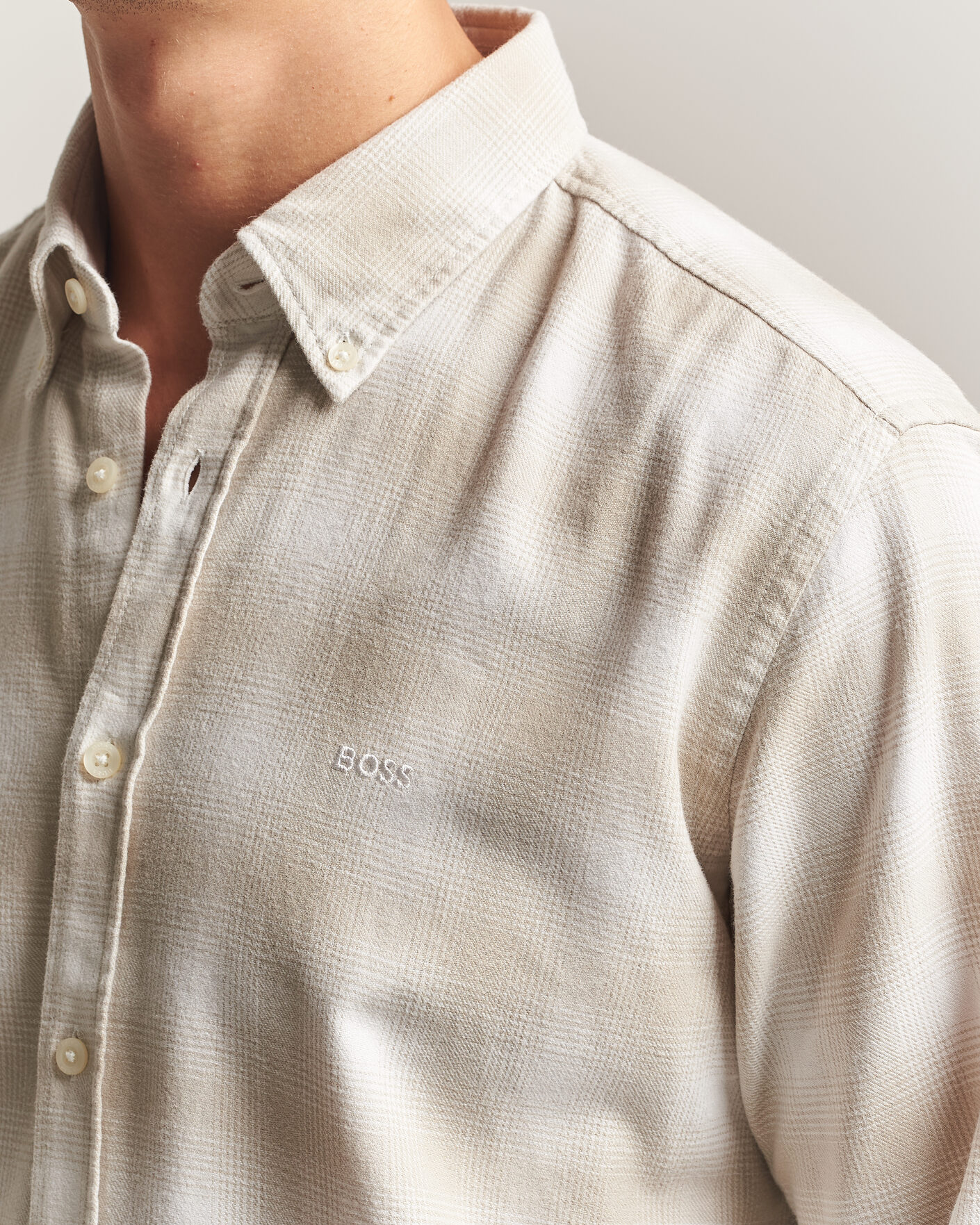Men | Shirts | BOSS ORANGE | Rickert Brushed Cotton Checked Shirt Light Beige
