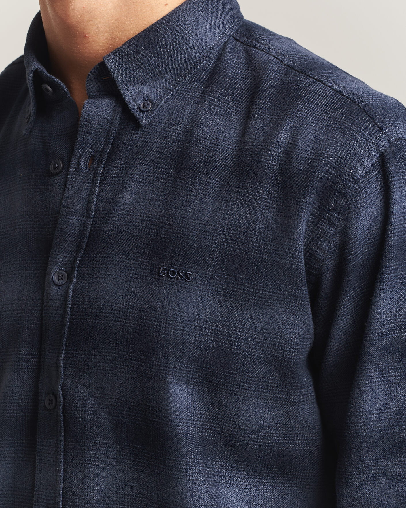 Men | Shirts | BOSS ORANGE | Rickert Brushed Cotton Checked Shirt Dark Blue