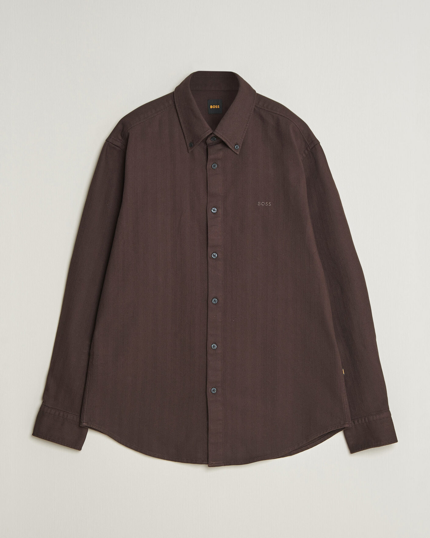 Men | Shirts | BOSS ORANGE | Ricopuls Brushed Herringbone Shirt Dark Brown