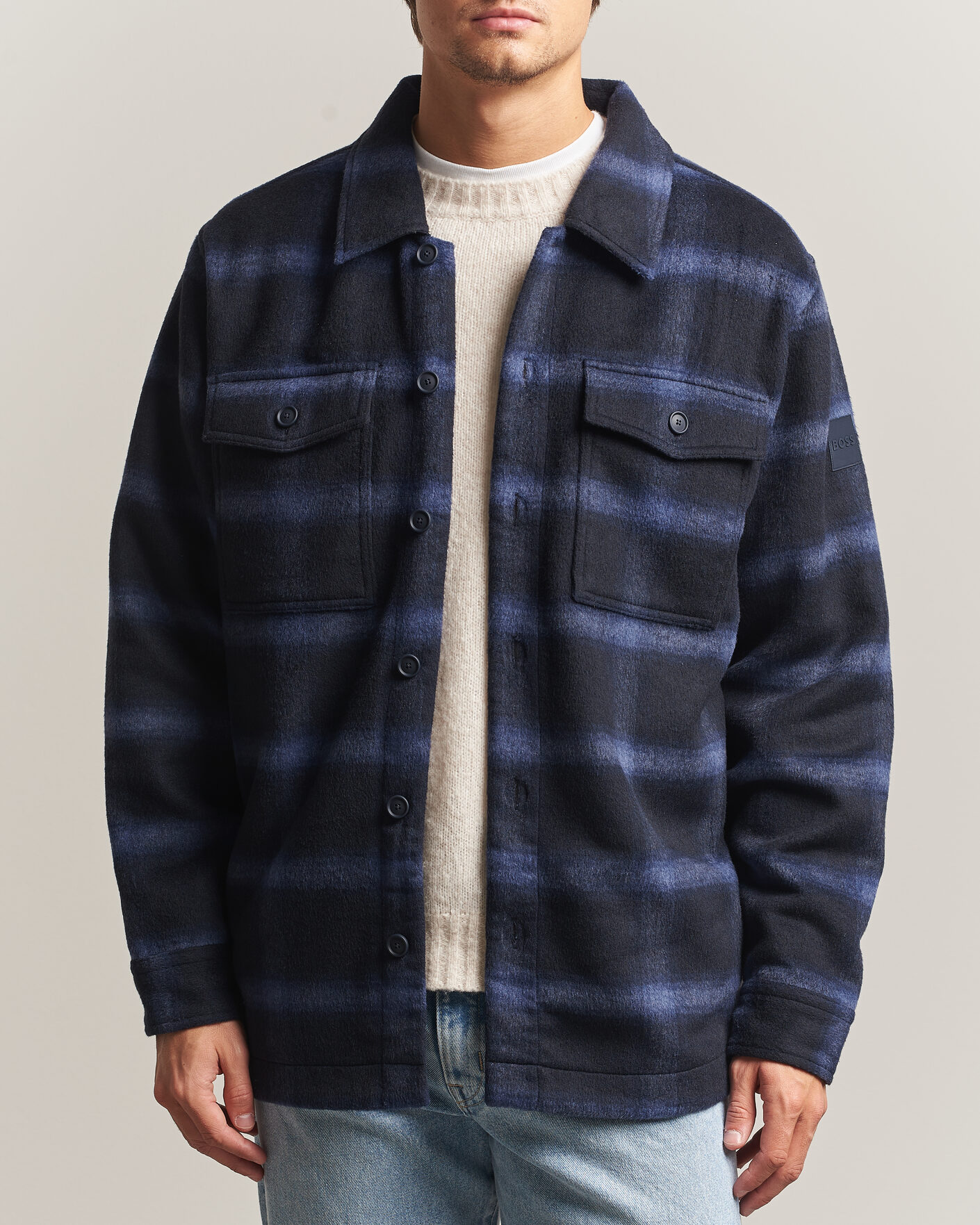 Men | Coats & Jackets | BOSS ORANGE | Losky Flannel Checked Overshirt Dark Blue