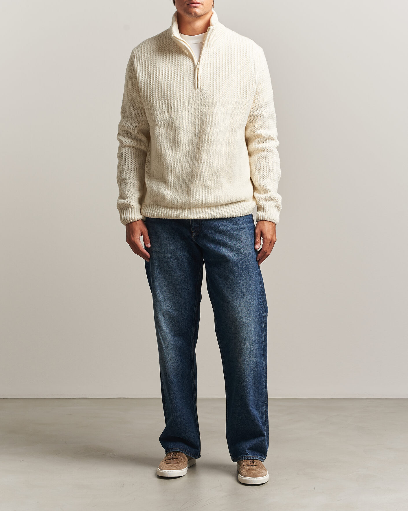 Men | Sweaters & Knitwear | BOSS ORANGE | Kenter Wool Knitted Half Zip Open White