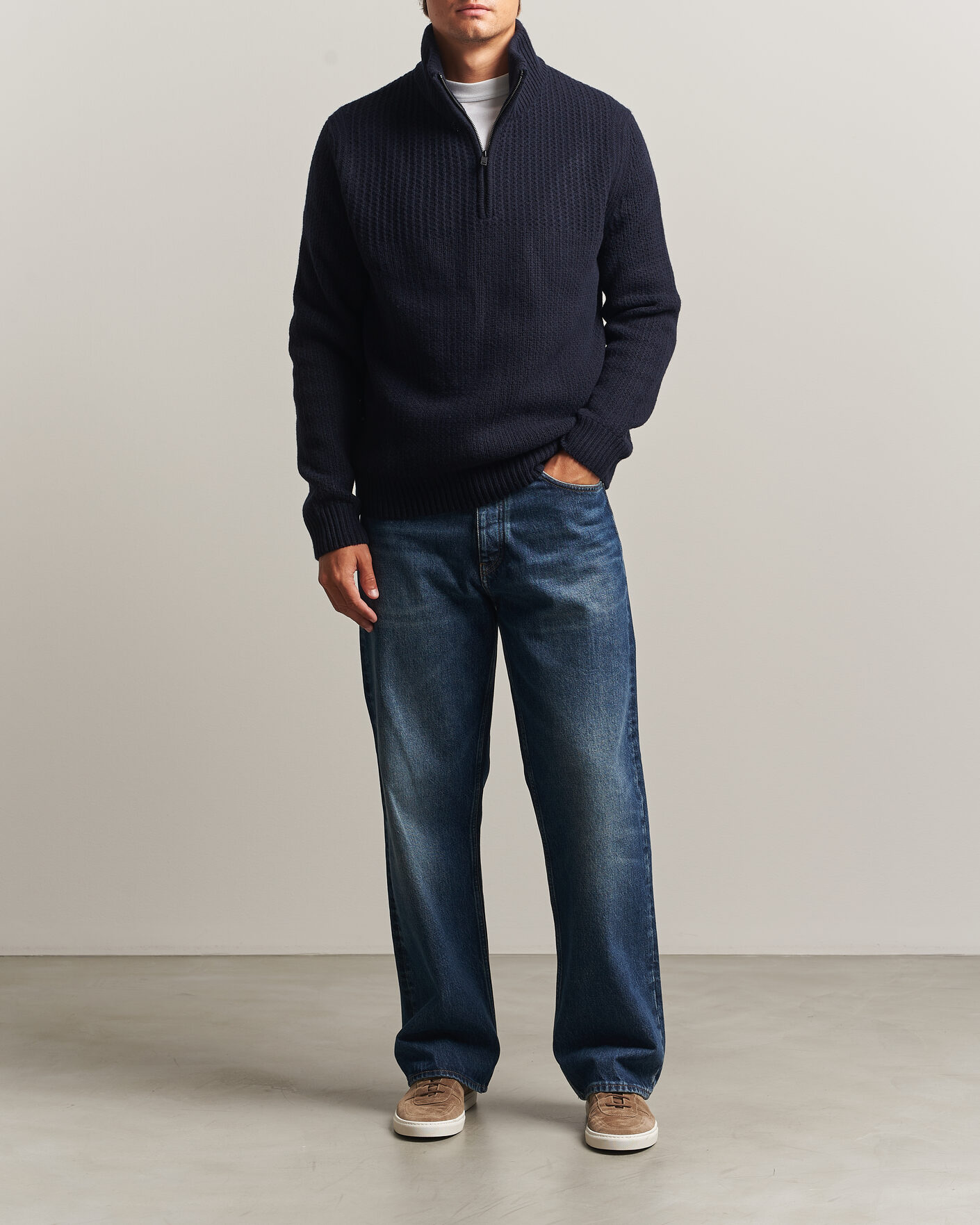 Men | Sweaters & Knitwear | BOSS ORANGE | Kenter Wool Knitted Half Zip Dark Blue