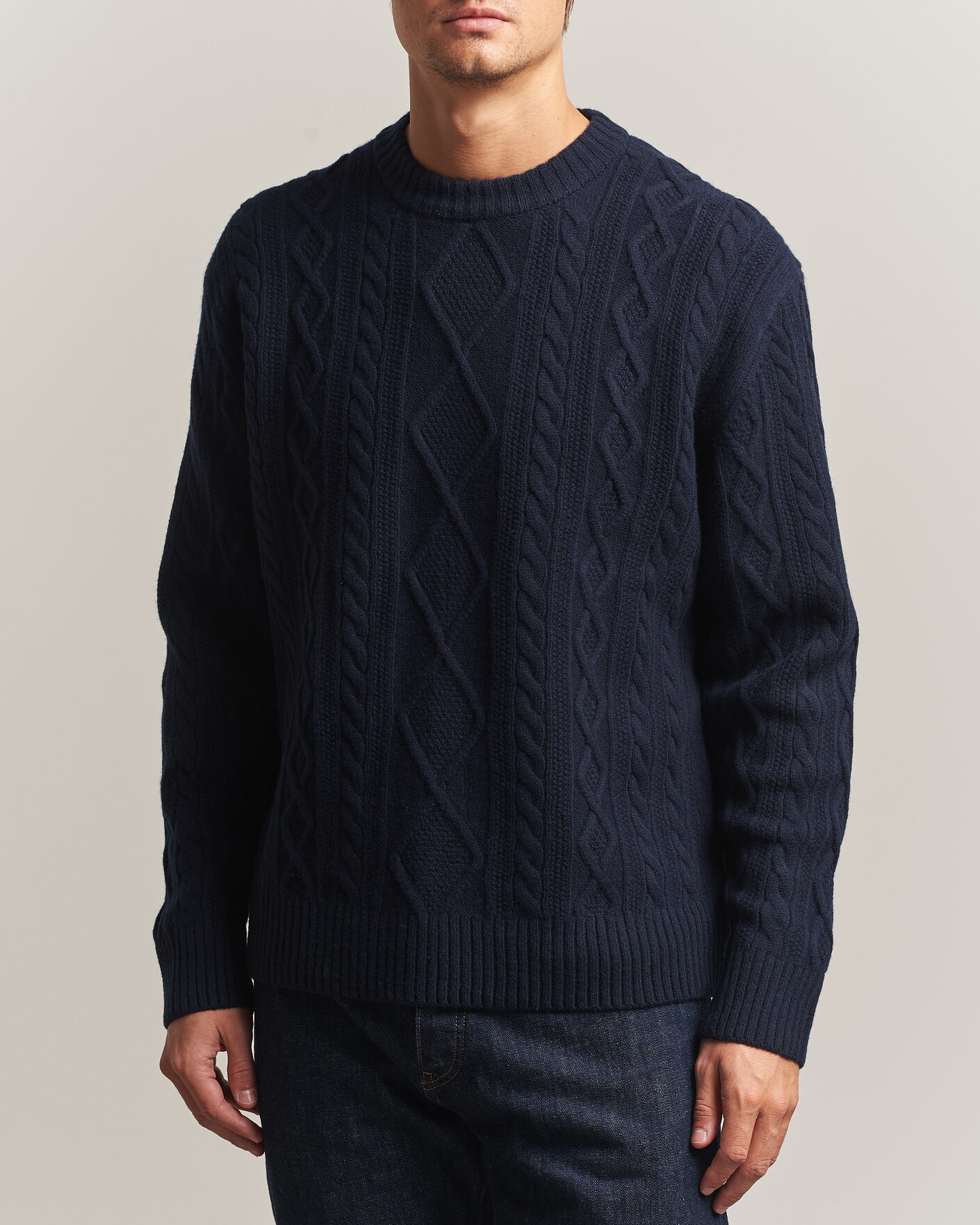Men | Sweaters & Knitwear | BOSS ORANGE | Atreccio Wool Structured Knitted Sweater Dark Blue