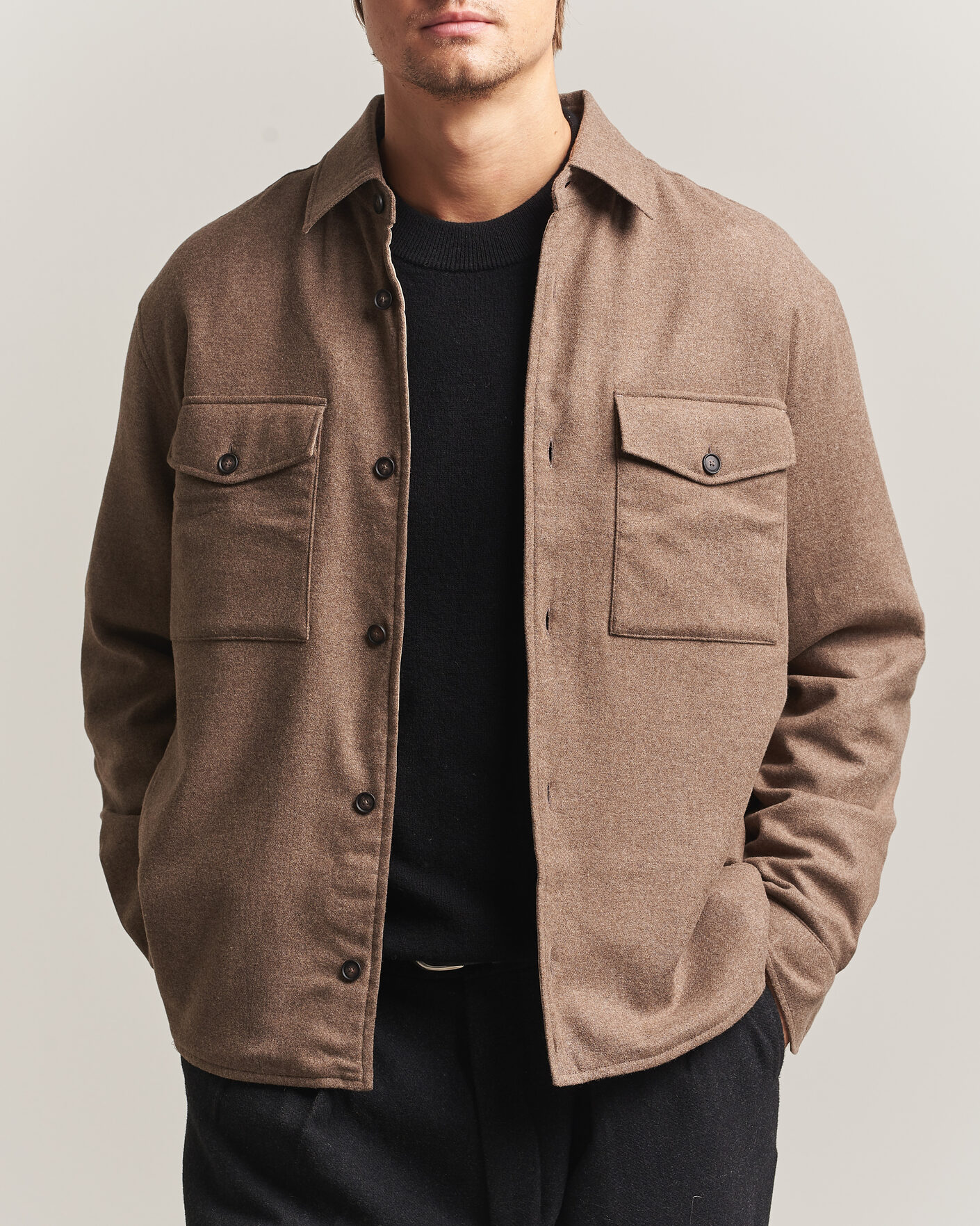 Men | Shirts | BOSS BLACK | Colin Brushed Pocket Overshirt Open Brown
