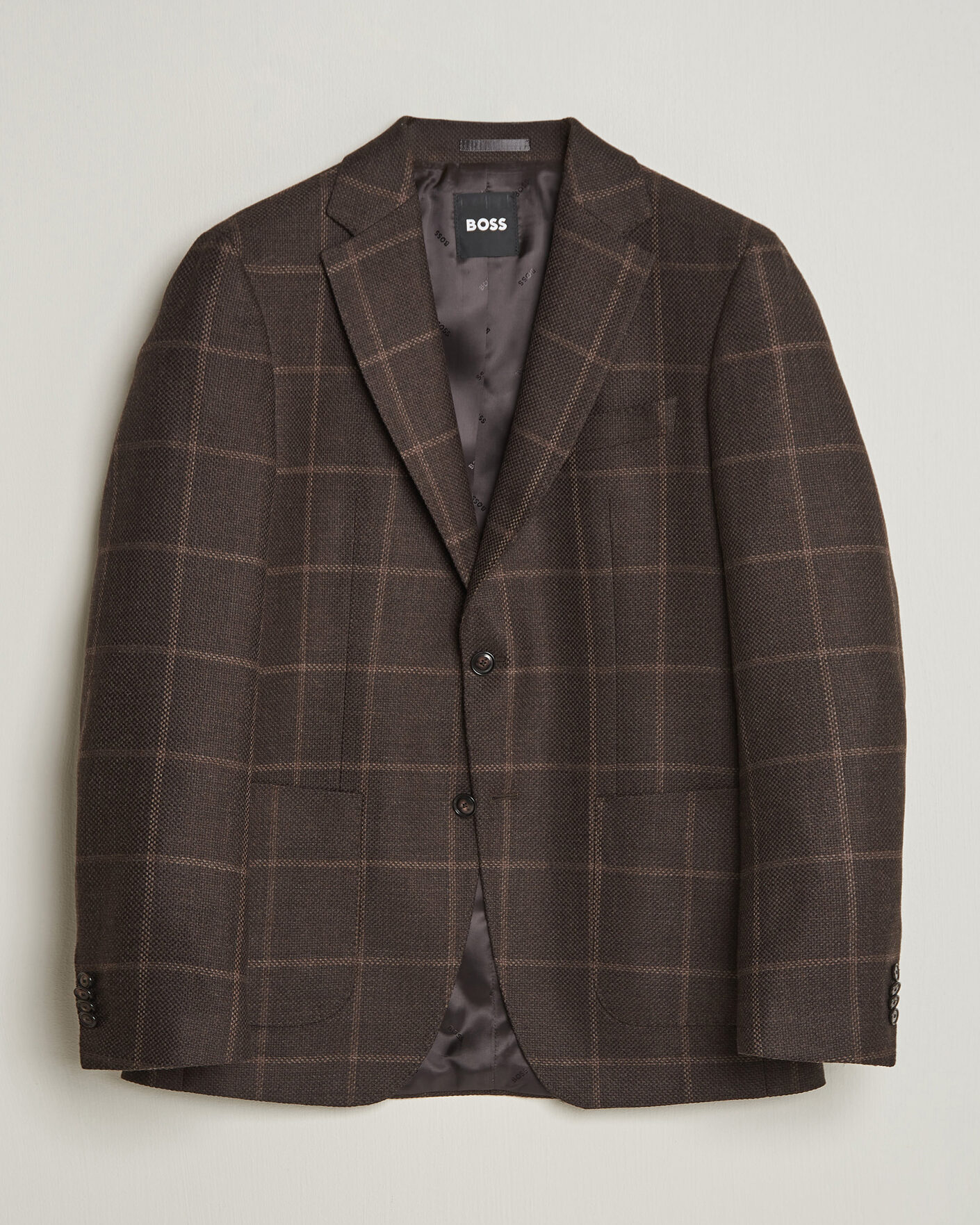 Men | Blazers | BOSS BLACK | Hutson Checked Wool Blazer Dark Brown