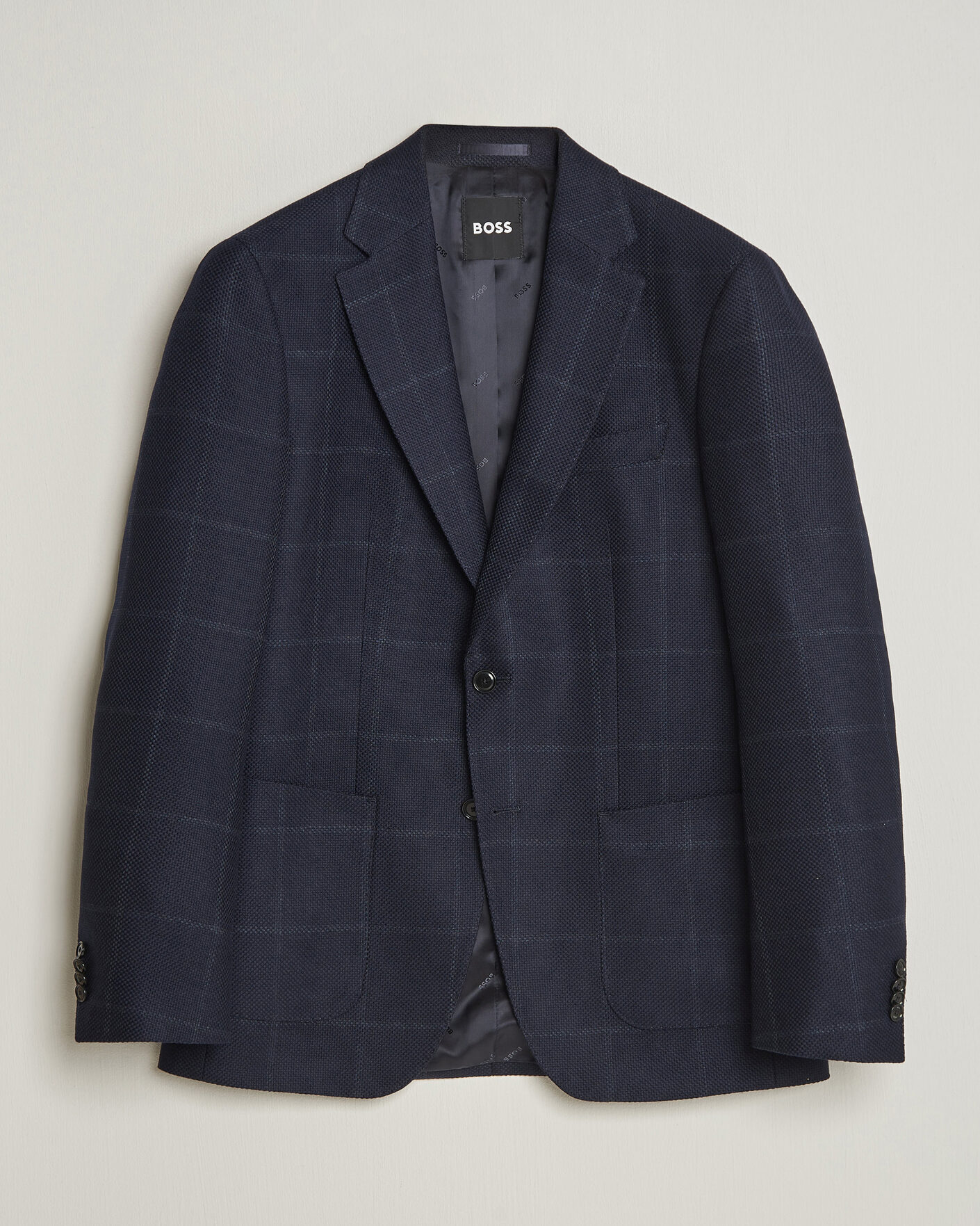 Men | Blazers | BOSS BLACK | Hutson Checked Wool Blazer Dark Blue