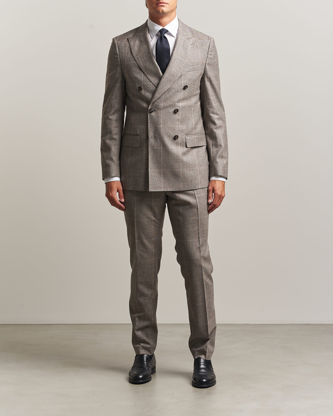 Men | Suits | BOSS BLACK | Huge Wool Checked Double Breasted Suit Open Brown