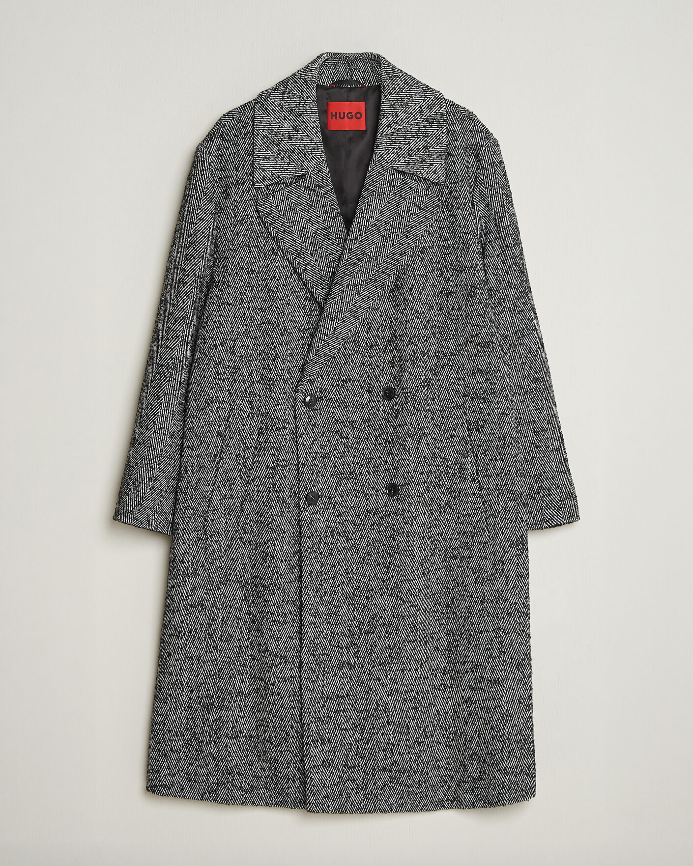 Men | Coats & Jackets | HUGO | Milas Herringbone Double Breasted Coat Dark Grey