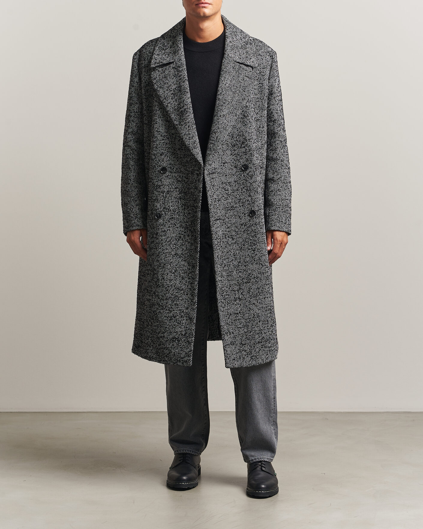 Men | Coats & Jackets | HUGO | Milas Herringbone Double Breasted Coat Dark Grey