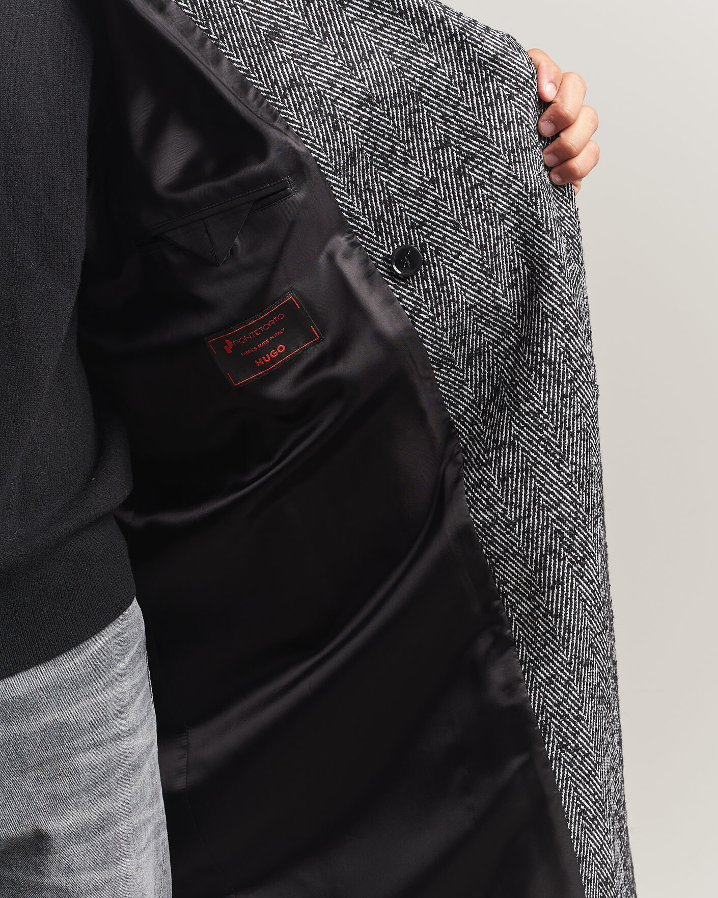Men | Coats & Jackets | HUGO | Milas Herringbone Double Breasted Coat Dark Grey