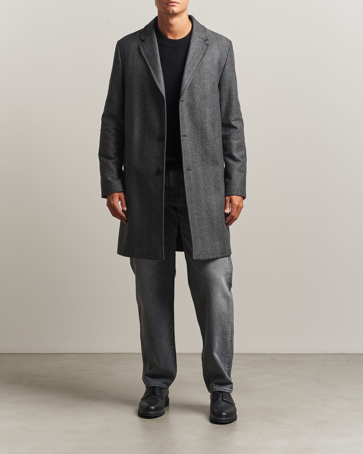 Men | Coats & Jackets | HUGO | Malte Herringbone Coat Dark Grey