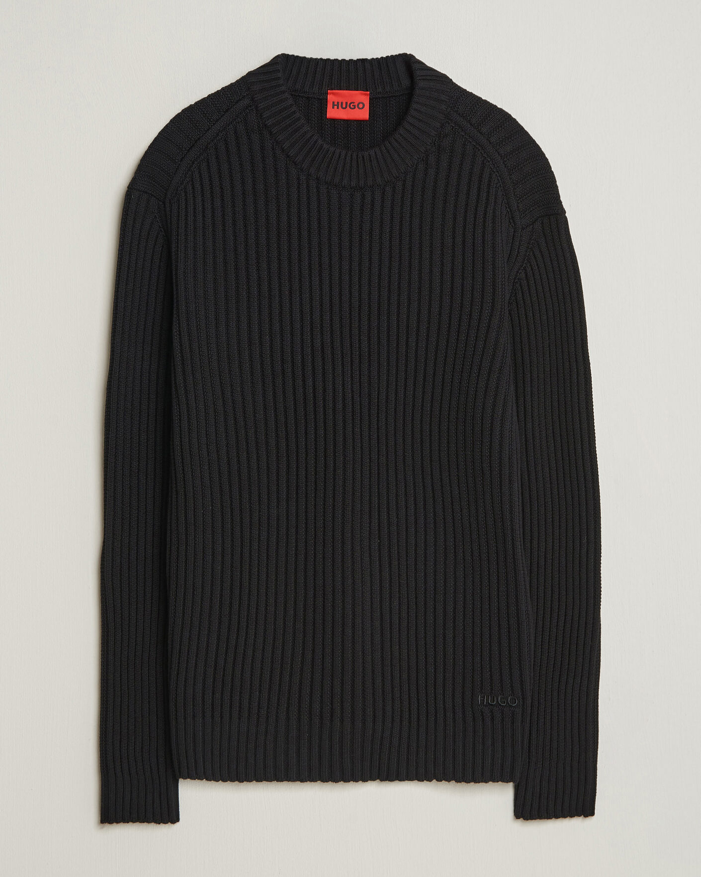 Men | Sweaters & Knitwear | HUGO | Sribban Cotton Knitted Sweater Black