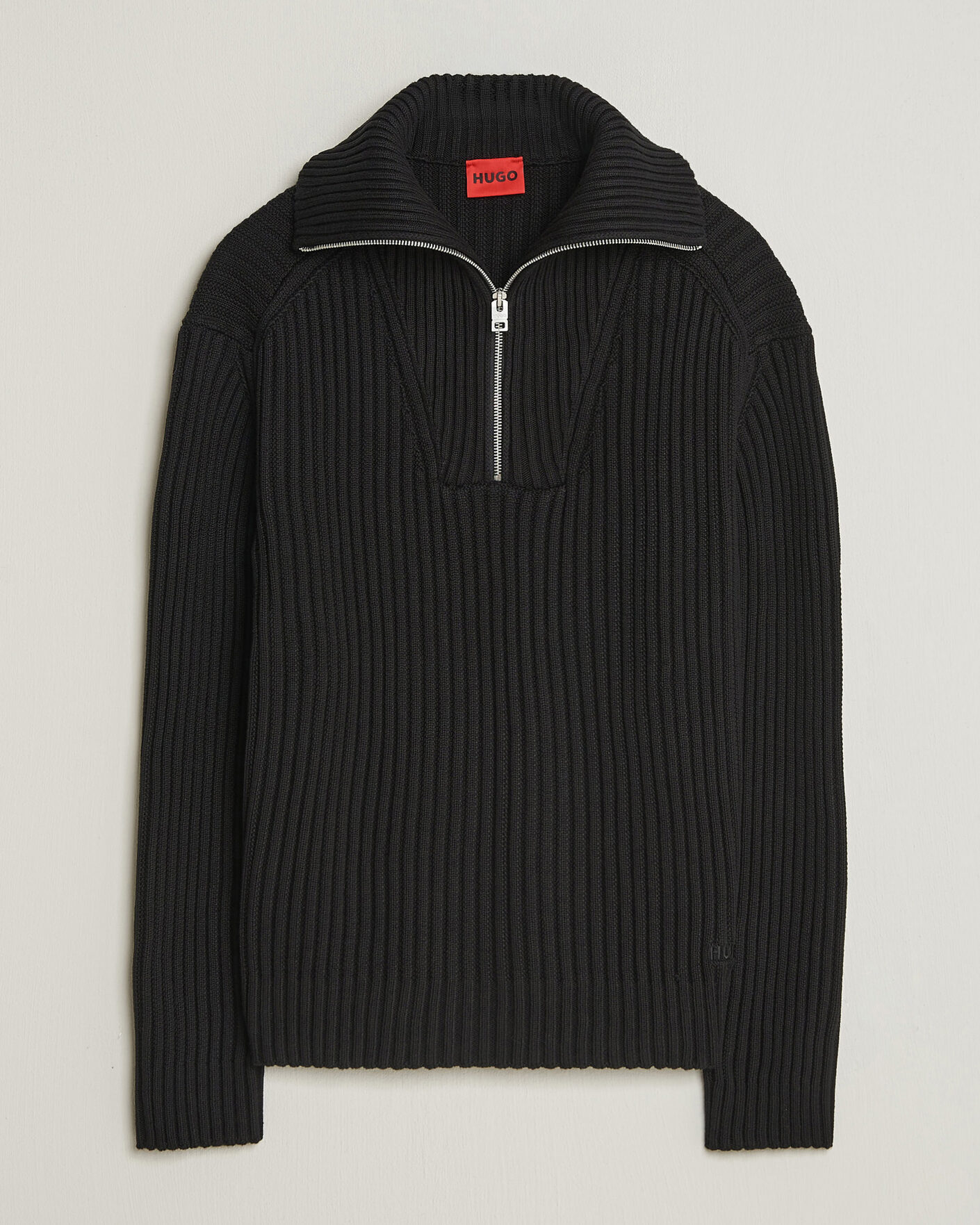 Men | Sweaters & Knitwear | HUGO | Srtithon Cotton Knitted Half Zip Black
