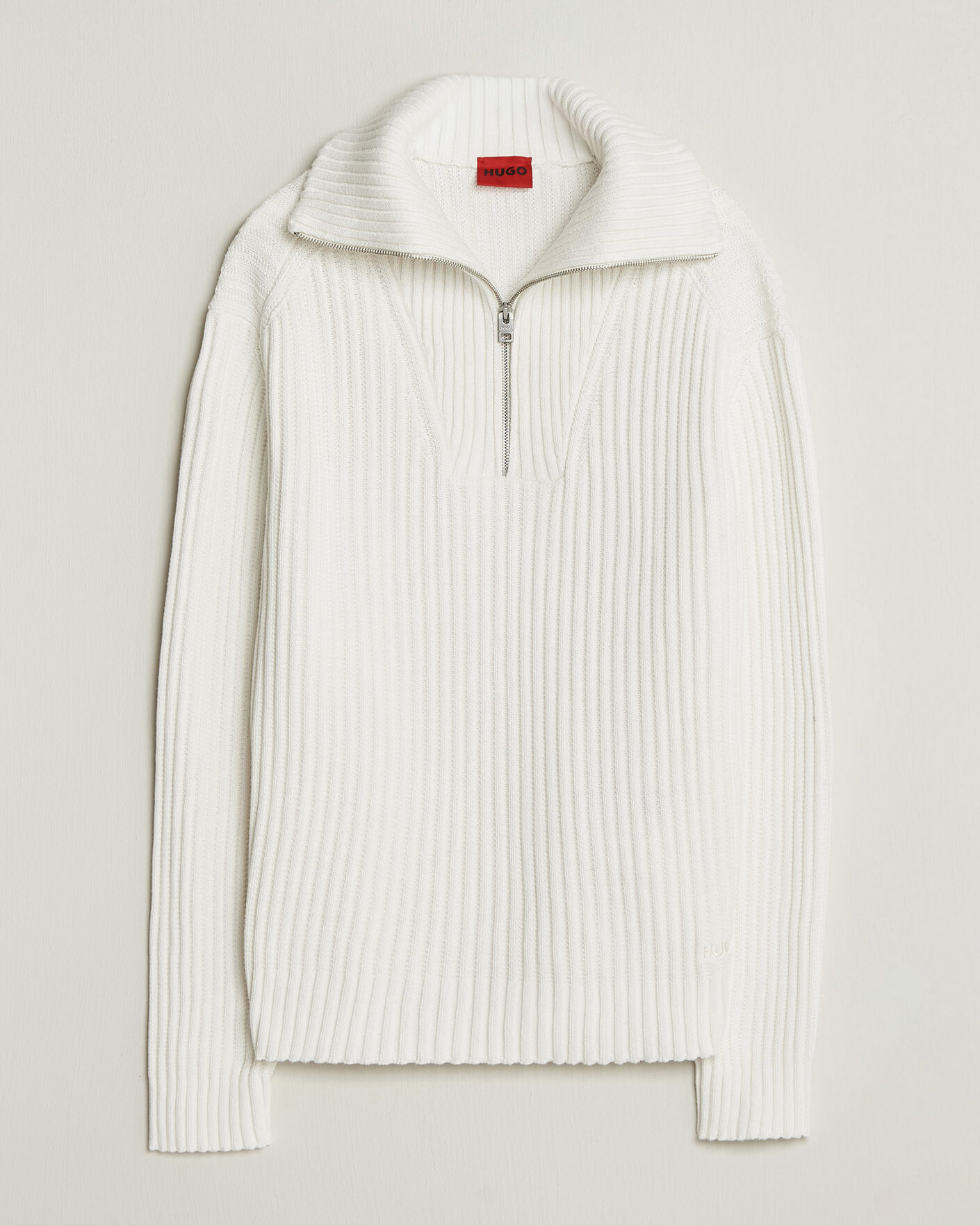 Men | Sweaters & Knitwear | HUGO | Srtithon Cotton Knitted Half Zip Natural
