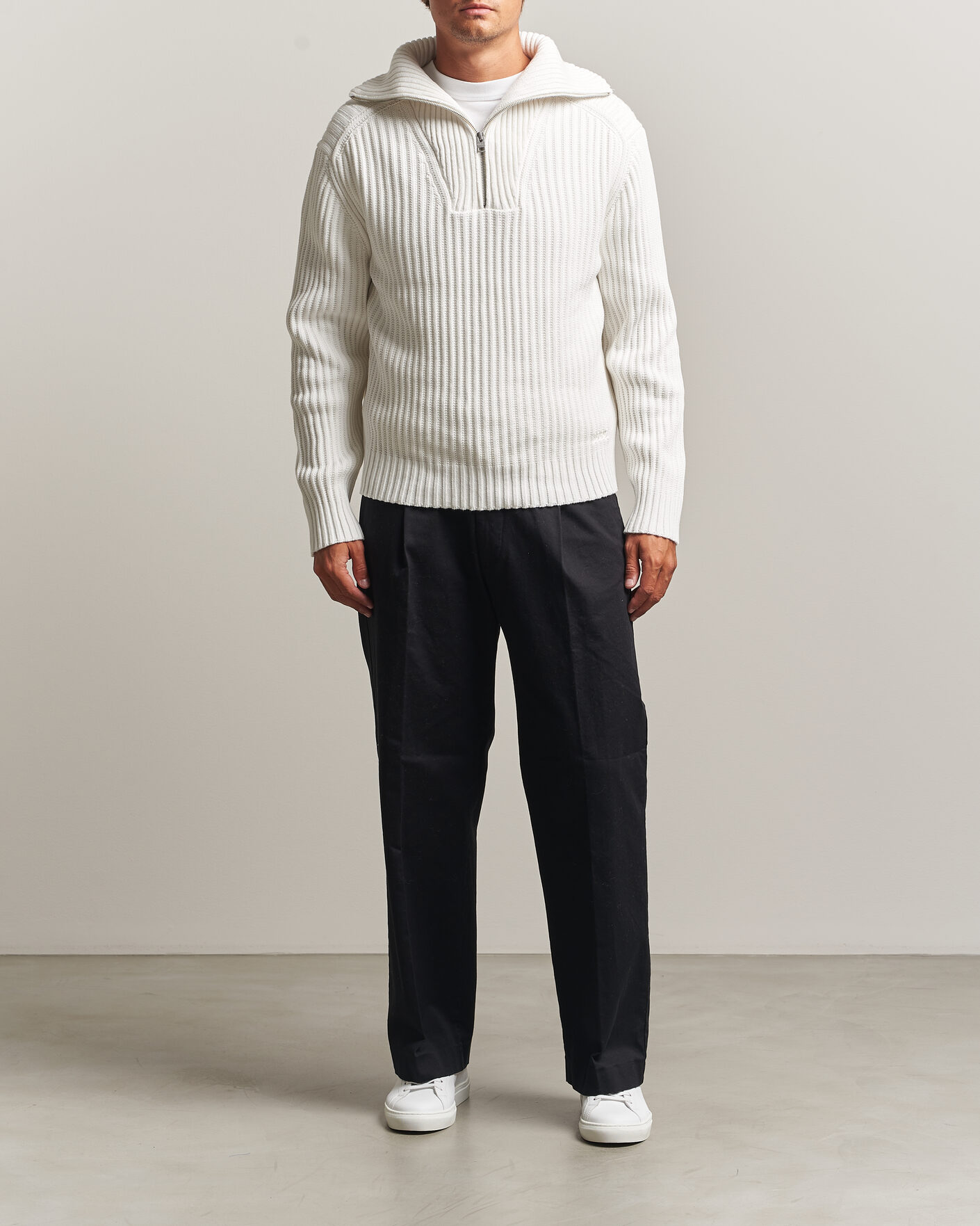 Men | Sweaters & Knitwear | HUGO | Srtithon Cotton Knitted Half Zip Natural