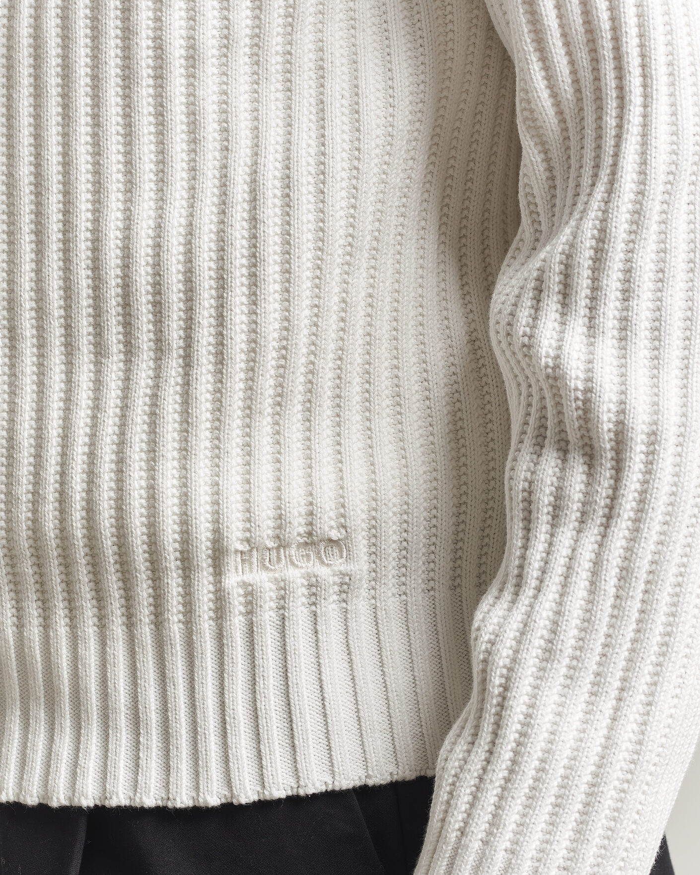 Men | Sweaters & Knitwear | HUGO | Srtithon Cotton Knitted Half Zip Natural