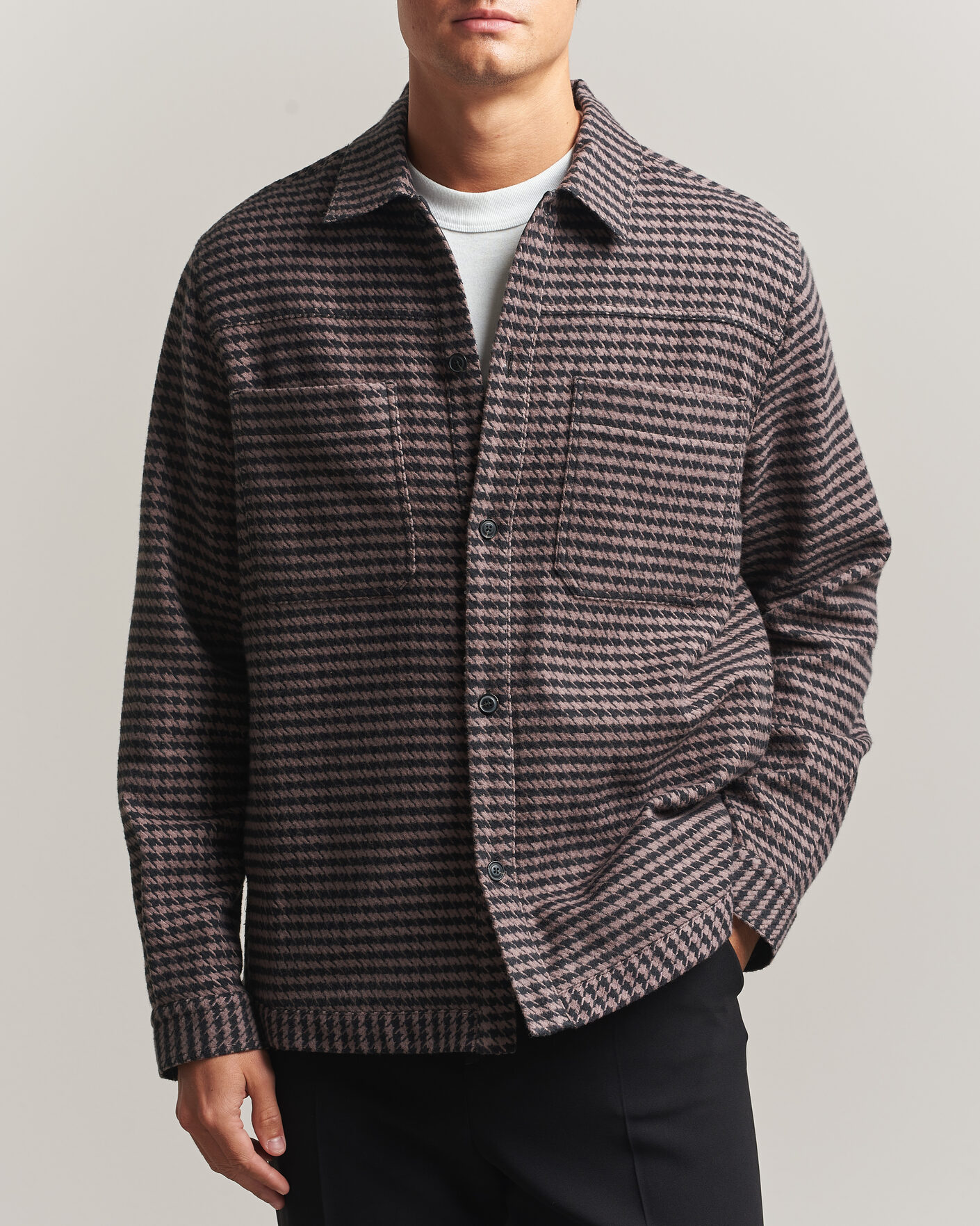 Men | Shirts | HUGO | Eniri Houndstooth Overshirt Copper Brown