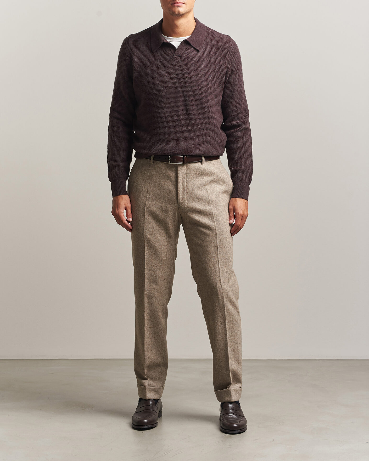 Men | Sweaters & Knitwear | BOSS CAMEL | Filo Wool Knitted Polo Open Brown