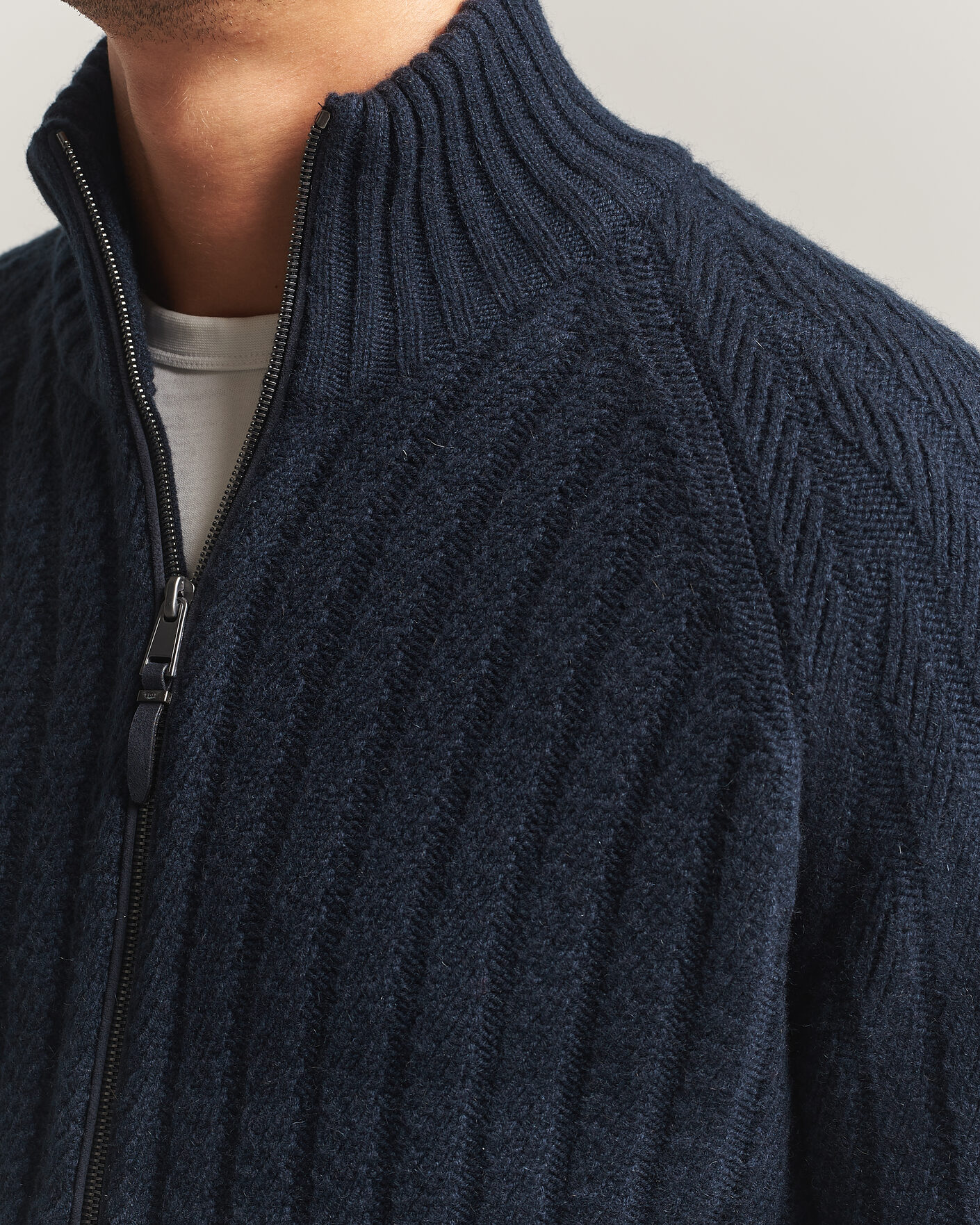 Men | Sweaters & Knitwear | BOSS CAMEL | Filane Wool Knitted Full Zip Dark Blue
