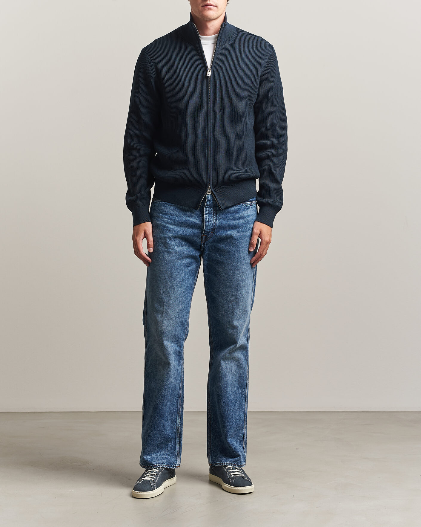 Men | Sweaters & Knitwear | J.Lindeberg | Alexis Cotton Full Zip JL Navy
