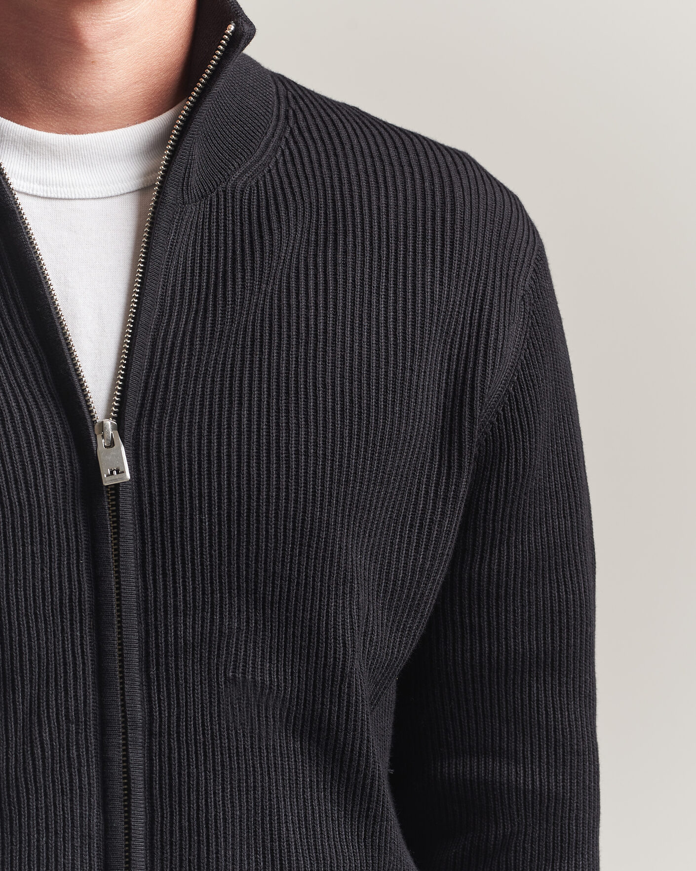 Men | Sweaters & Knitwear | J.Lindeberg | Alexis Cotton Full Zip Black