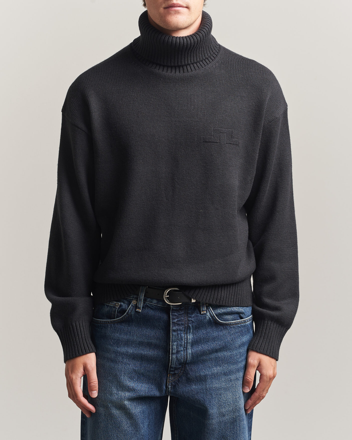 Men | Sweaters & Knitwear | J.Lindeberg | Eddy Wool/Cotton Knitted Turtleneck Black