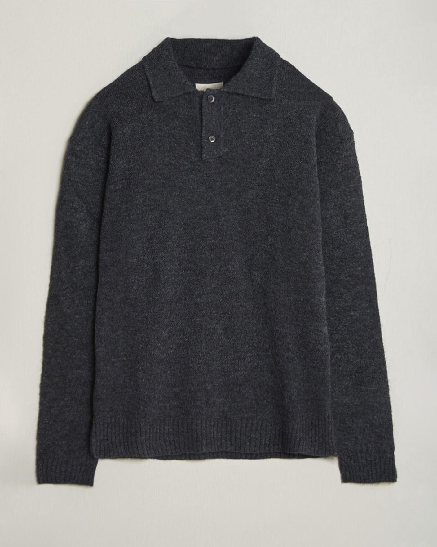 Men | Sweaters & Knitwear | Forét | Alpine Polo Knit Dark Grey Melange