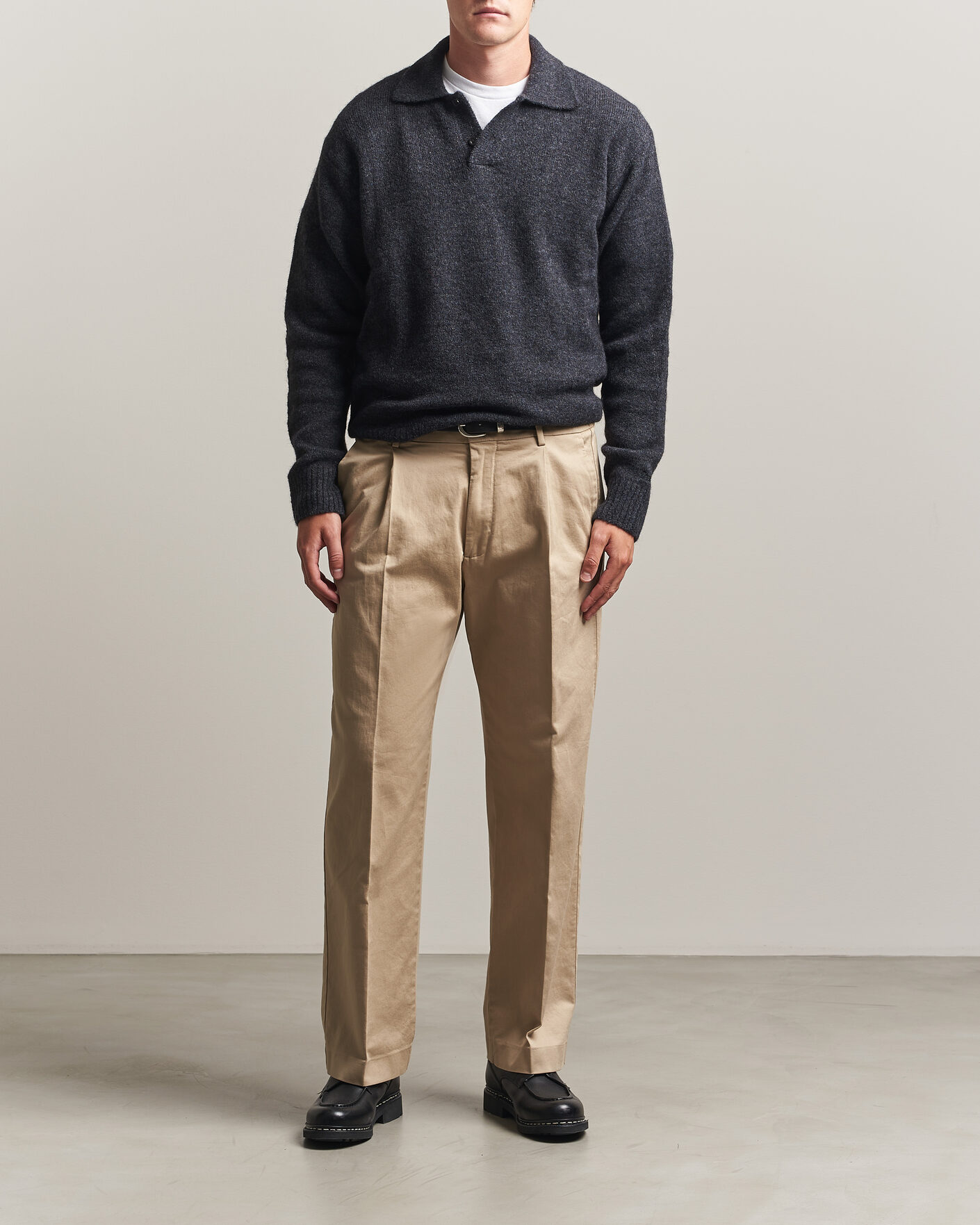 Men | Sweaters & Knitwear | Forét | Alpine Polo Knit Dark Grey Melange