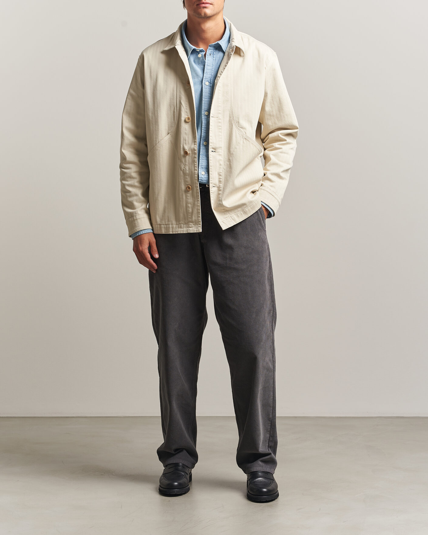 Men | Shirts | Forét | Berry Herringbone Overshirt Oat