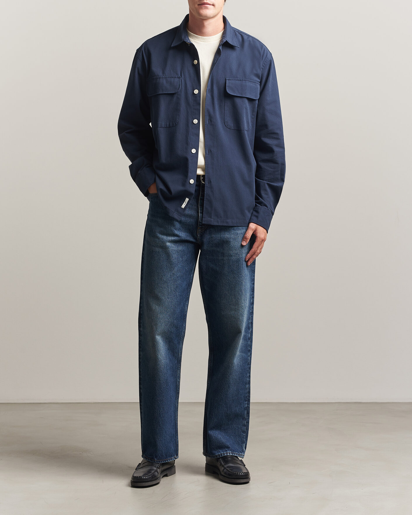 Men | Shirts | Forét | Lunar Relaxed Fit Textured Overshirt Navy