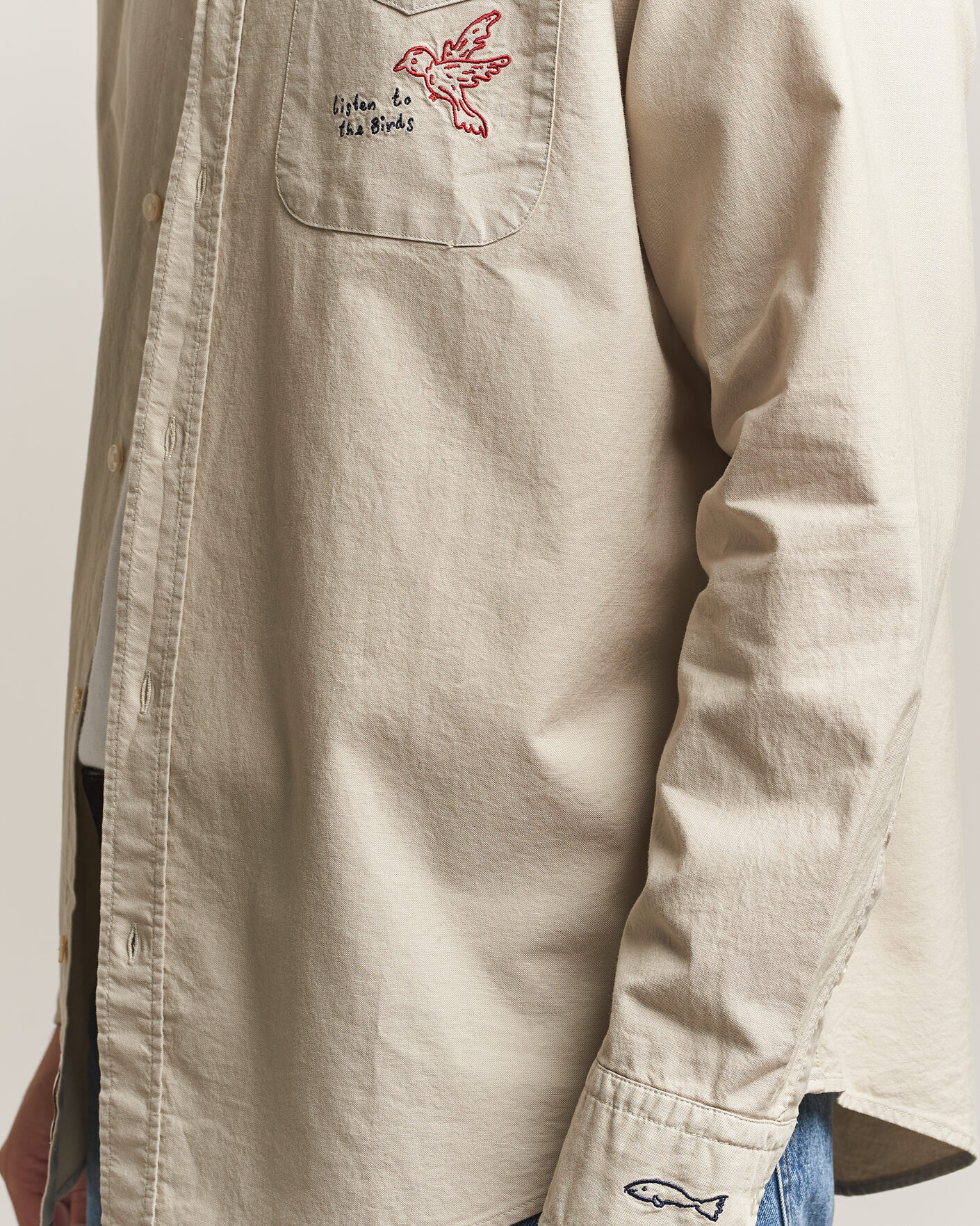 Men | Shirts | Forét | Maple Embroidery Oxford Shirt Oat