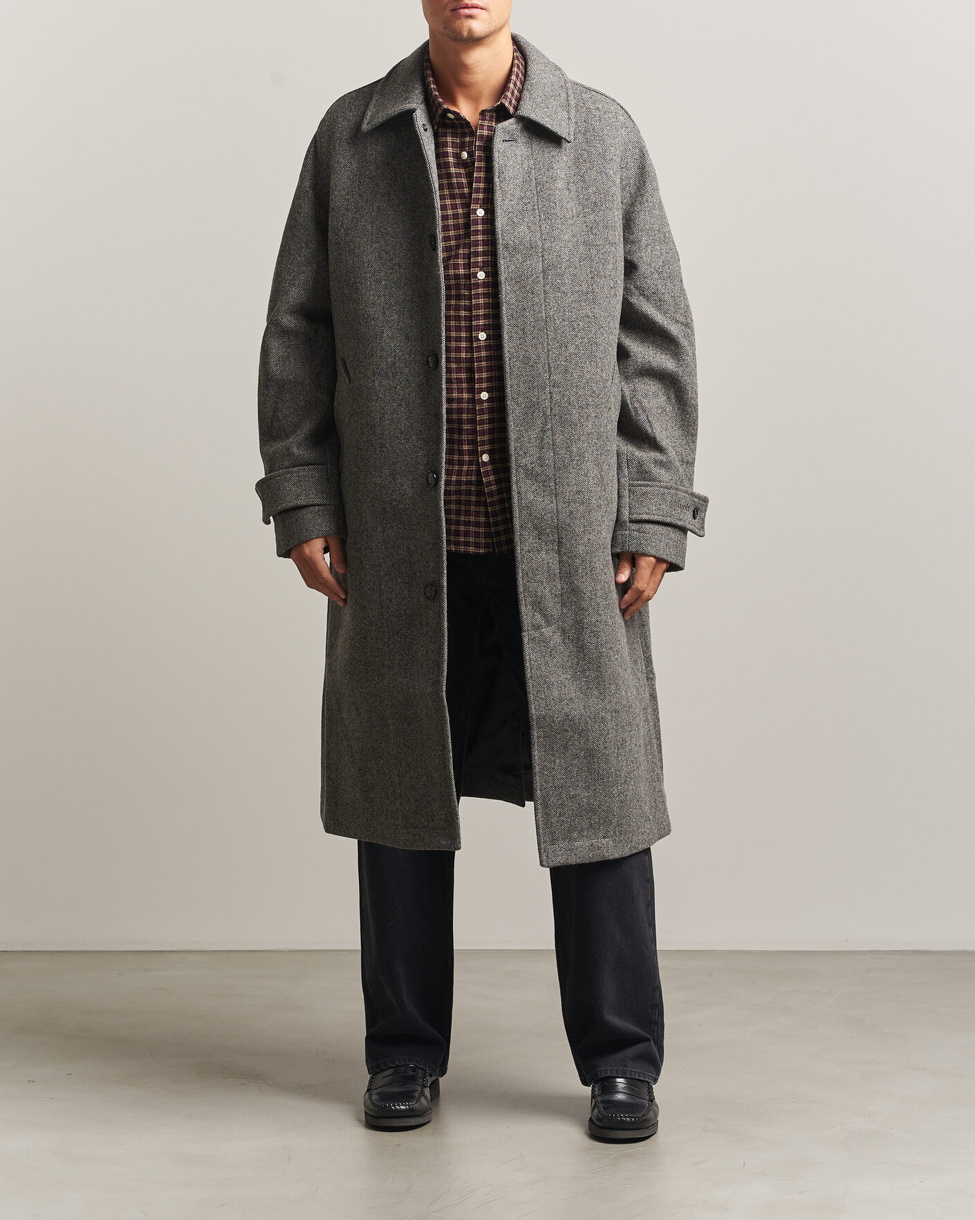 Men | Coats & Jackets | Forét | Pine Wool Coat Grey Herringbone