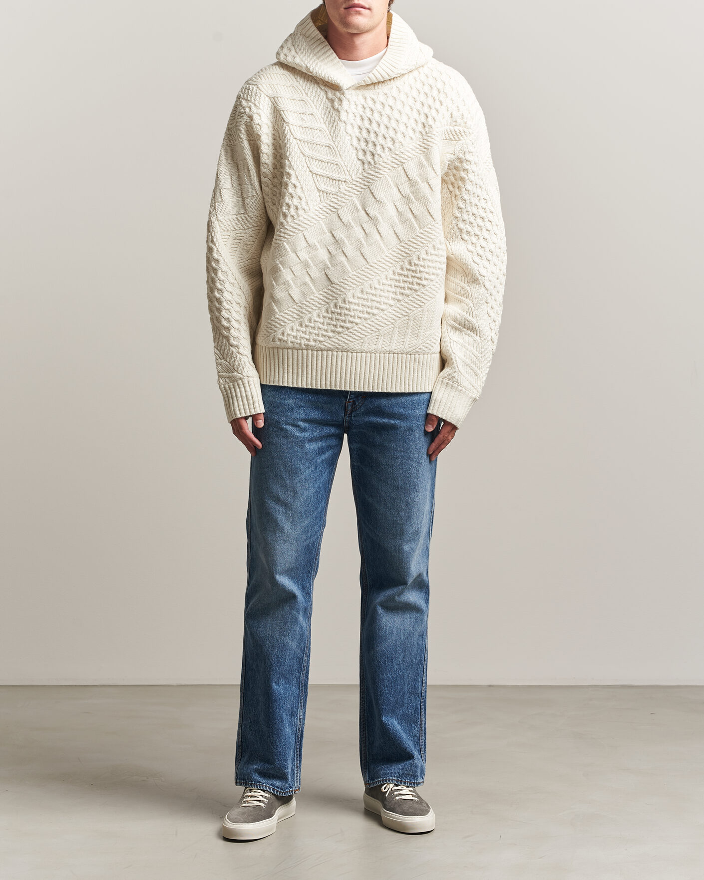 Men | Sweaters & Knitwear | J.Lindeberg | Savio Cable Knitted Hoodie Tofu