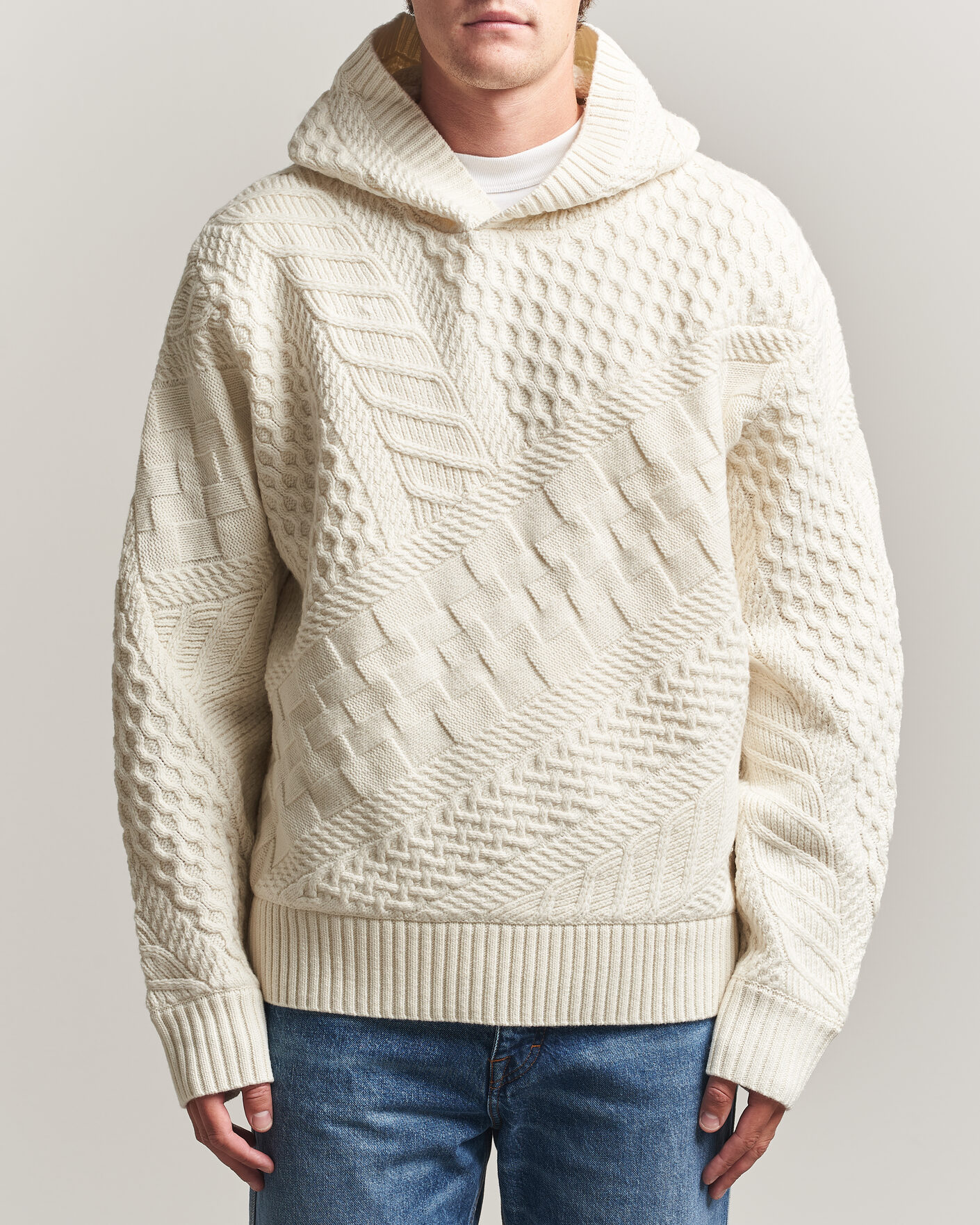 Men | Sweaters & Knitwear | J.Lindeberg | Savio Cable Knitted Hoodie Tofu