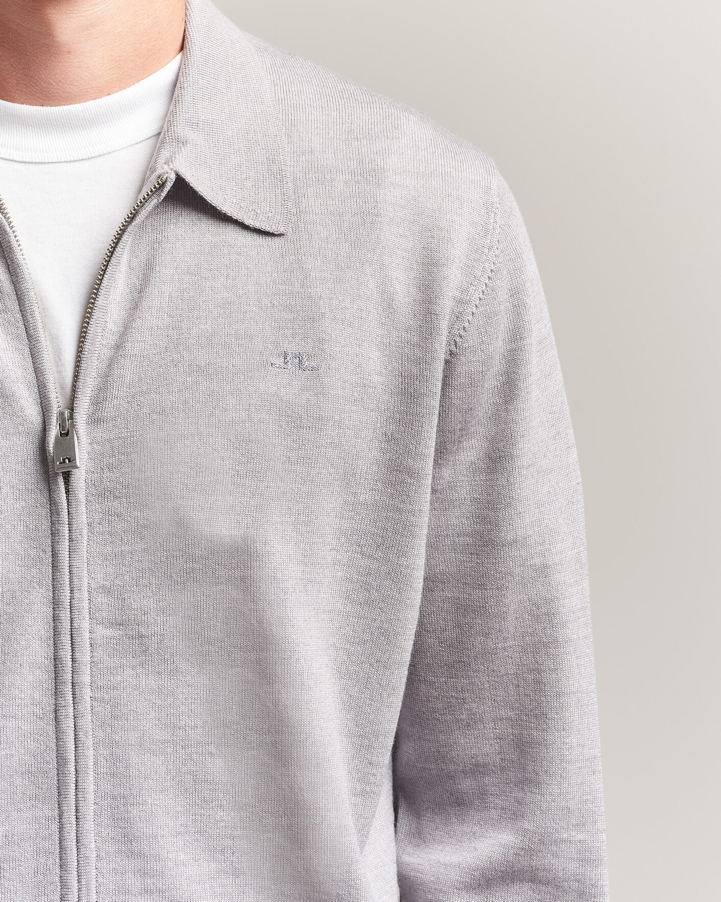 Men | Sweaters & Knitwear | J.Lindeberg | Kaleb Merino Full Zip Light Grey Melange