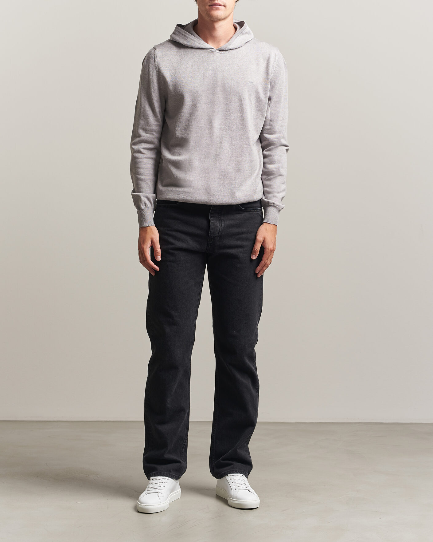 Men | Sweaters & Knitwear | J.Lindeberg | Karl Merino Hoodie Light Grey Melange