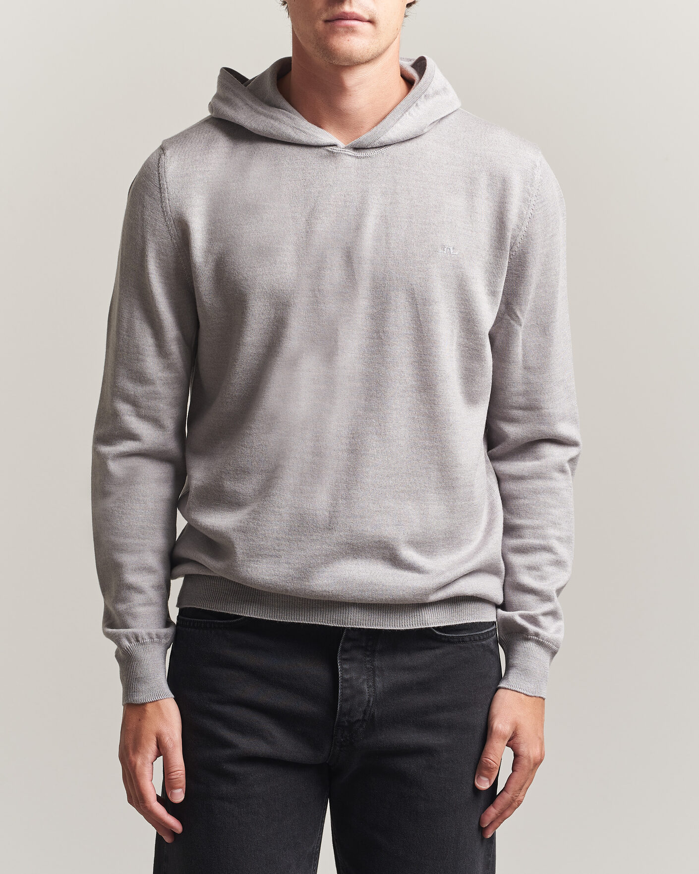 Men | Sweaters & Knitwear | J.Lindeberg | Karl Merino Hoodie Light Grey Melange