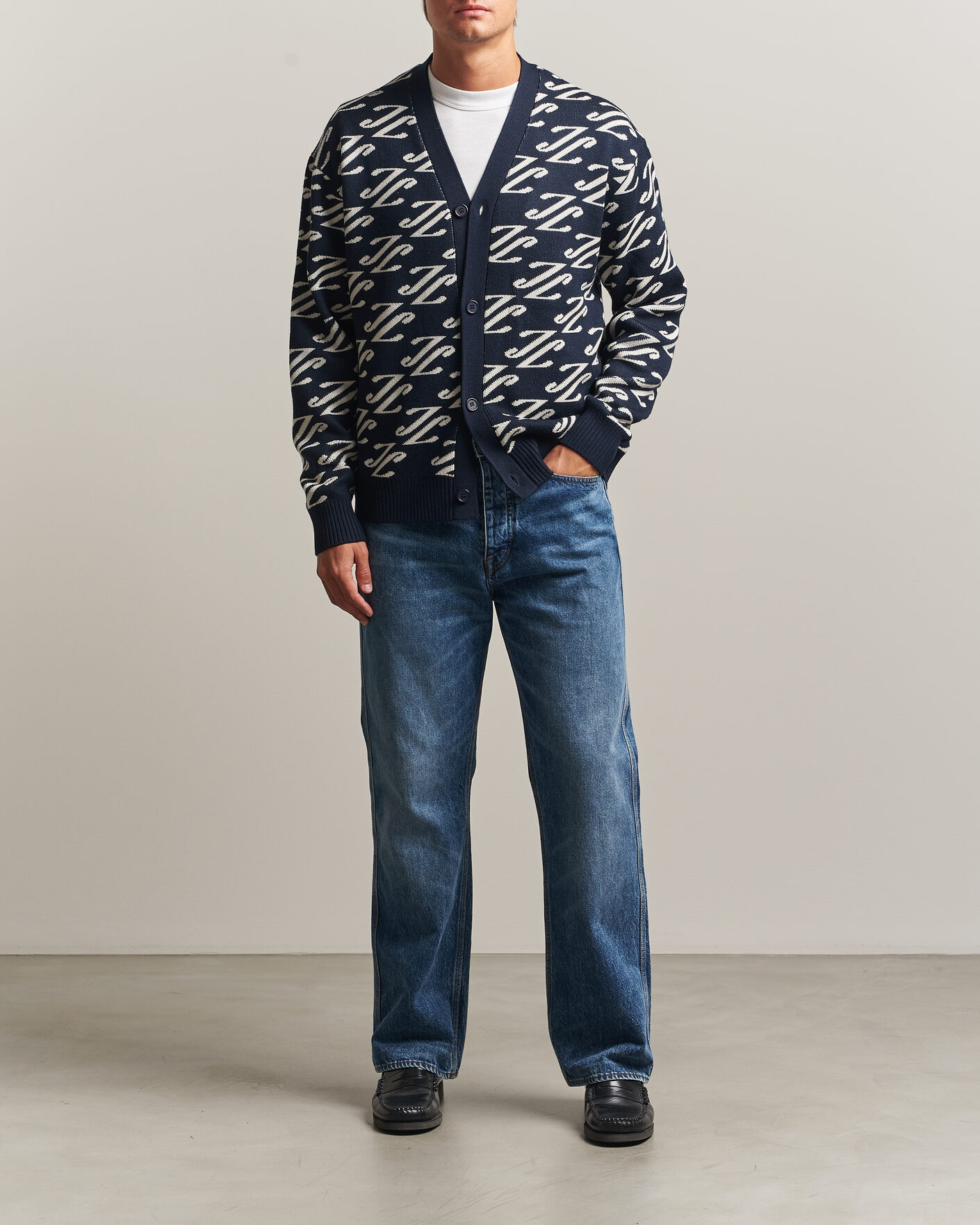 Men | Sweaters & Knitwear | J.Lindeberg | Denny Jacquard Cardigan JL Navy