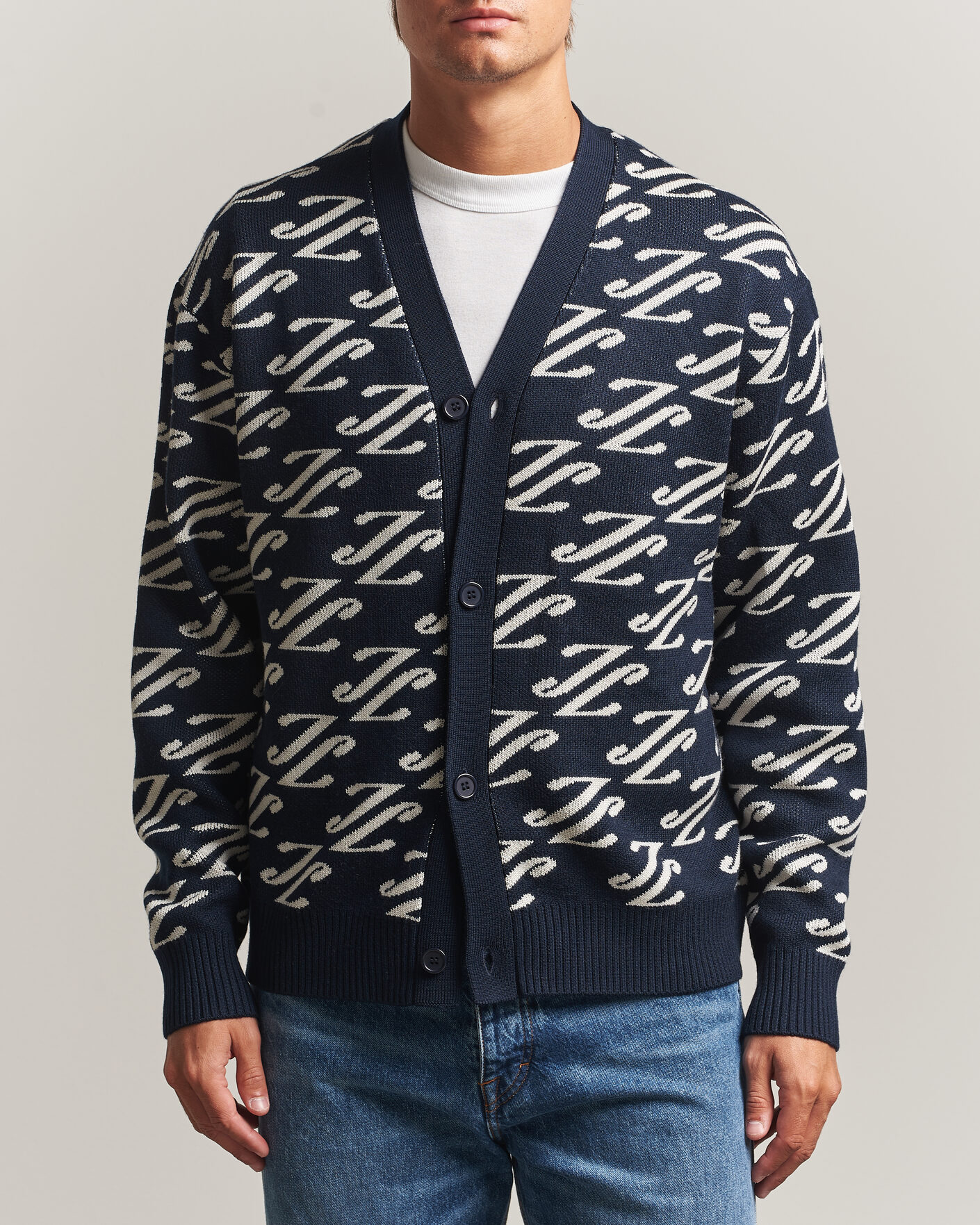 Men | Sweaters & Knitwear | J.Lindeberg | Denny Jacquard Cardigan JL Navy