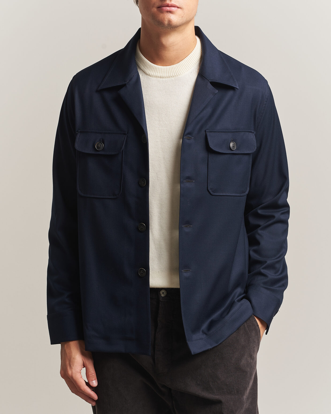 Men | Shirts | Grigio | Twill Overshirt Navy