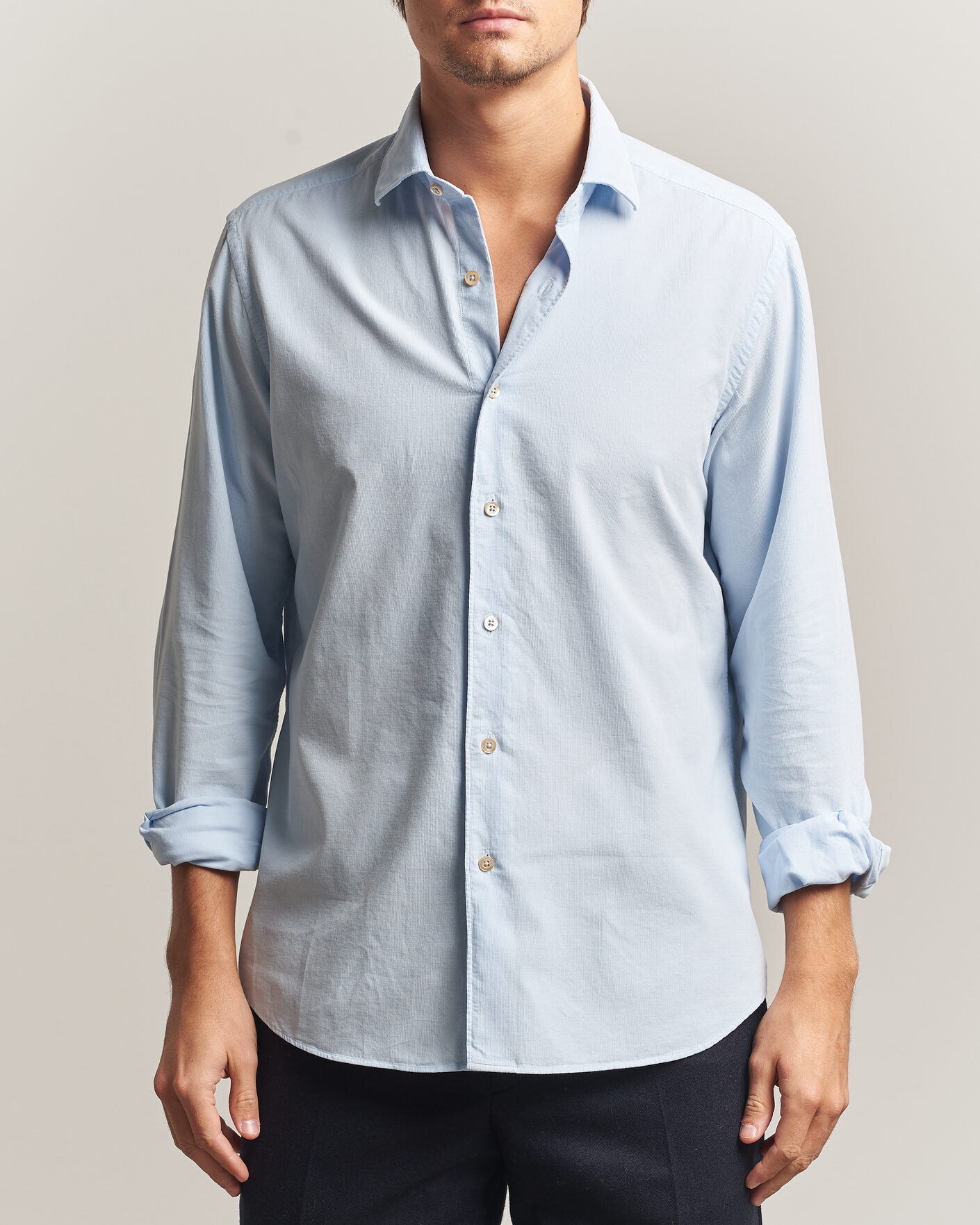 Men | Shirts | Grigio | Corduroy Shirt Light Blue
