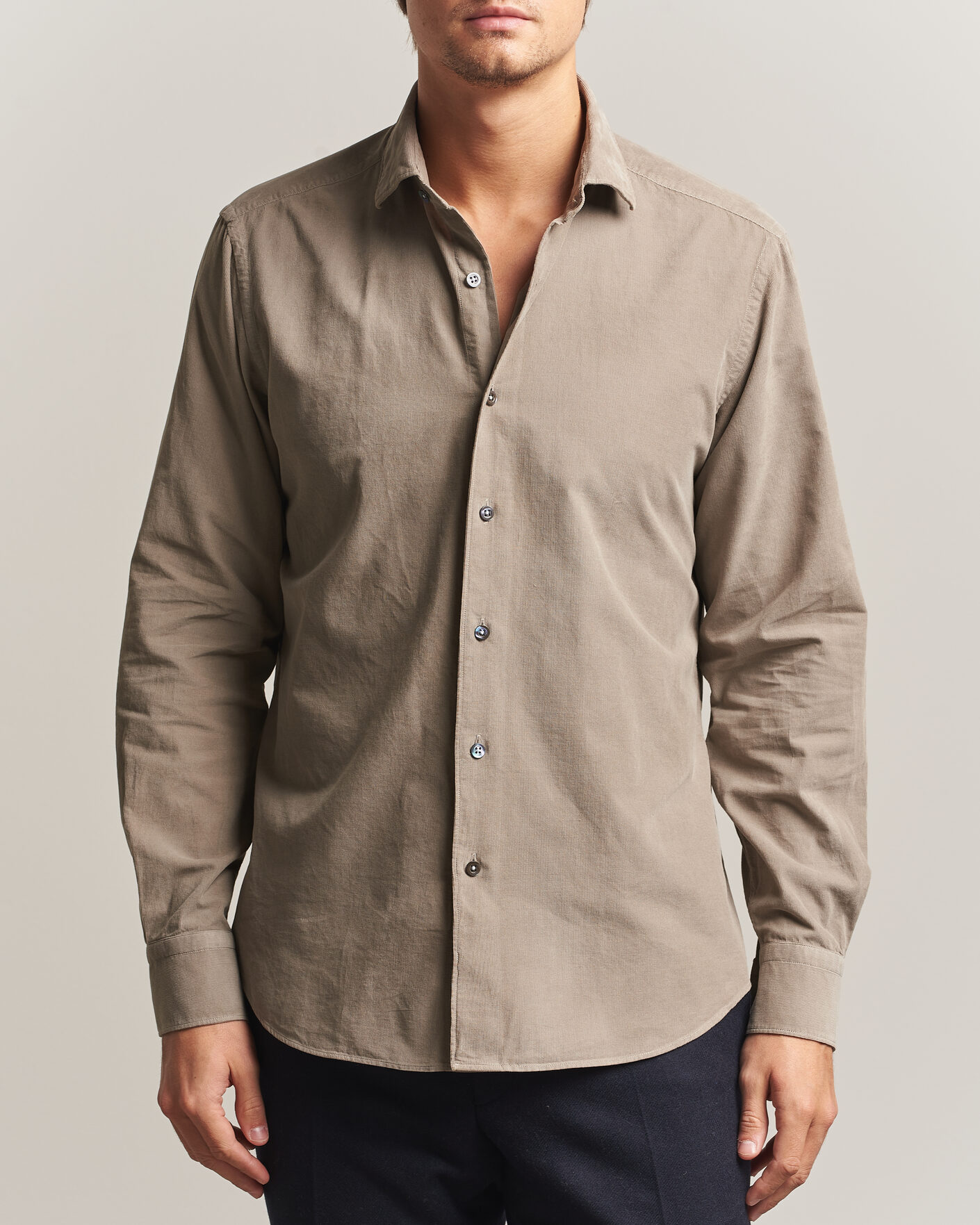Men | Shirts | Grigio | Corduroy Shirt Beige