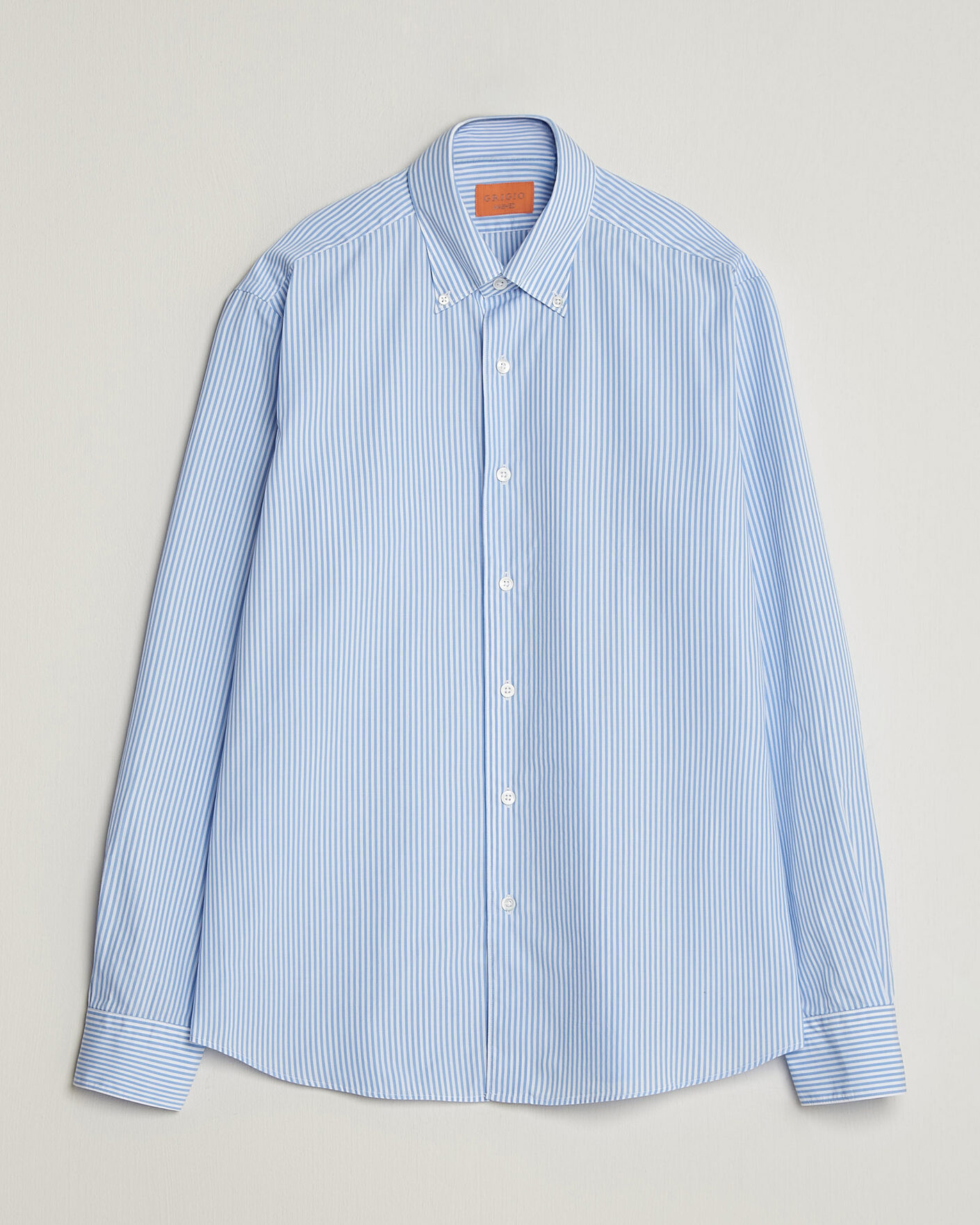 Men | Shirts | Grigio | Popeline Button Down Shirt Light Blue Stripe