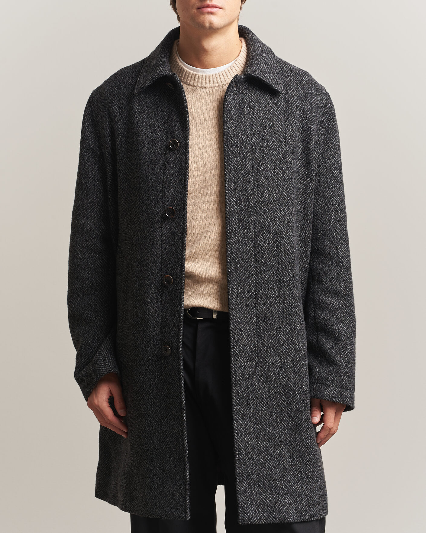 Men | Coats & Jackets | PS Paul Smith | Wool Herringbone Coat Black