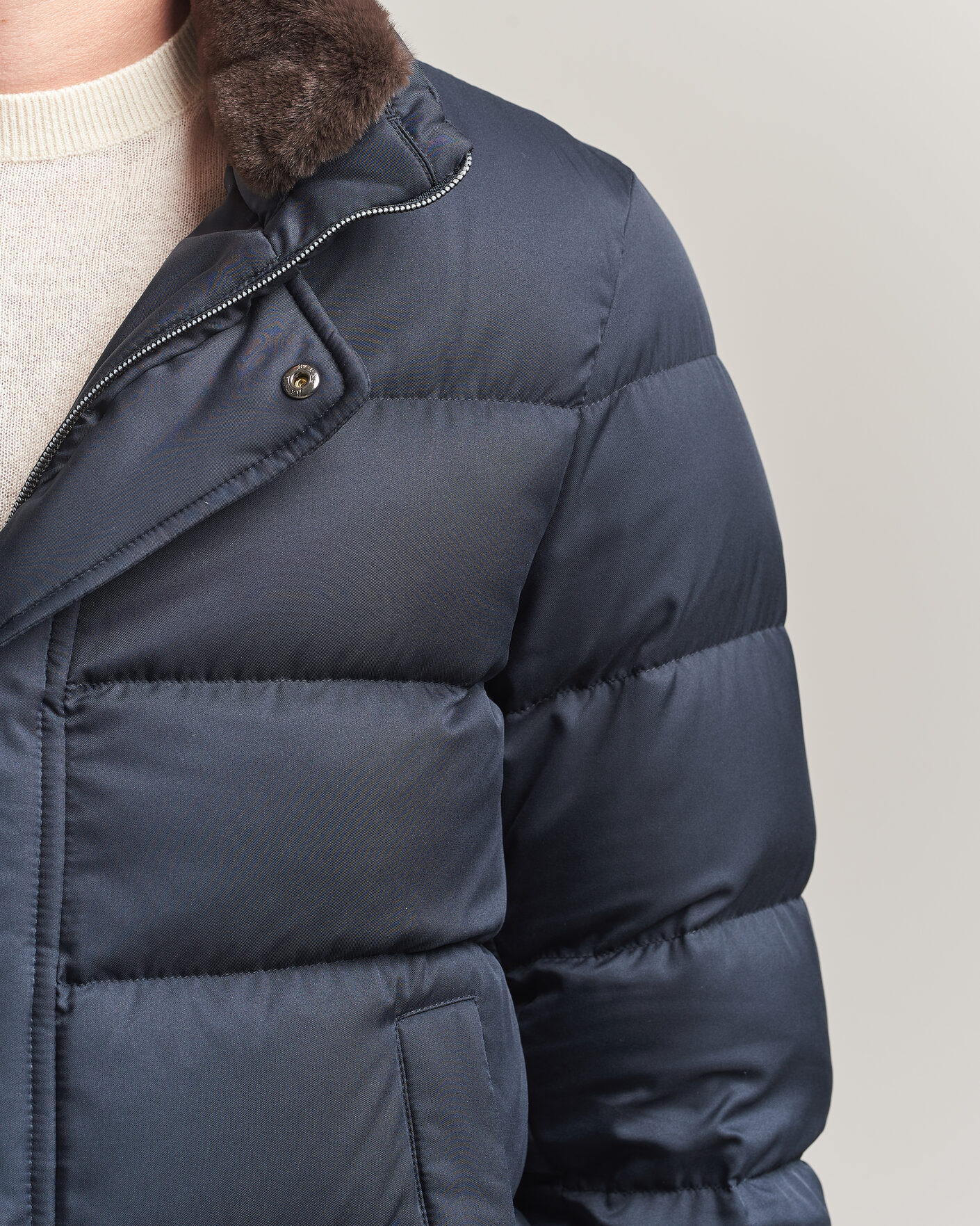 Men | Coats & Jackets | Herno | Faux Fur Down Jacket Navy